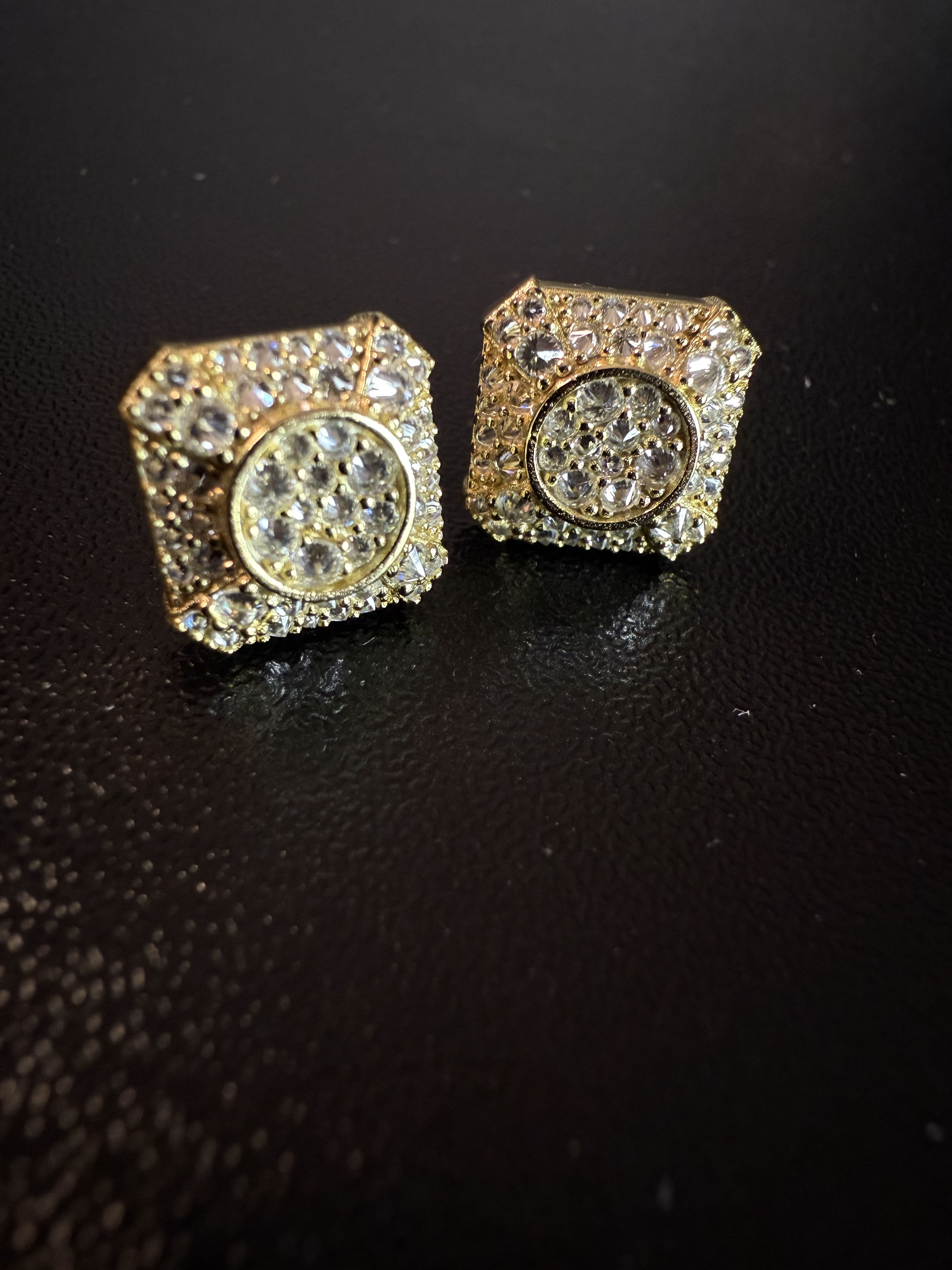 Other Trap Square Halo Studs Moissanite Gold Plated 925s earrings Size ONE SIZE - 1 Thumbnail