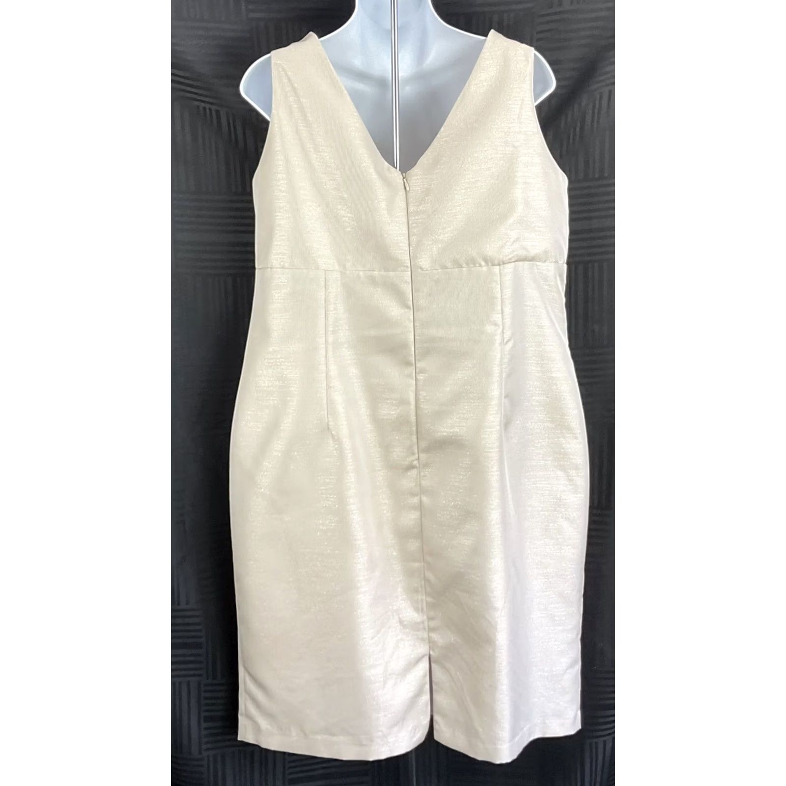 Vintage Cachet Sleeveless Sheath Dress 18 Beige Glitter Pleated V-neck Rhinestones Formal Party/Cocktail Wedding Women XS-XL? 18? Size XXL / US 16-18 / IT 52-54 - 3 Thumbnail
