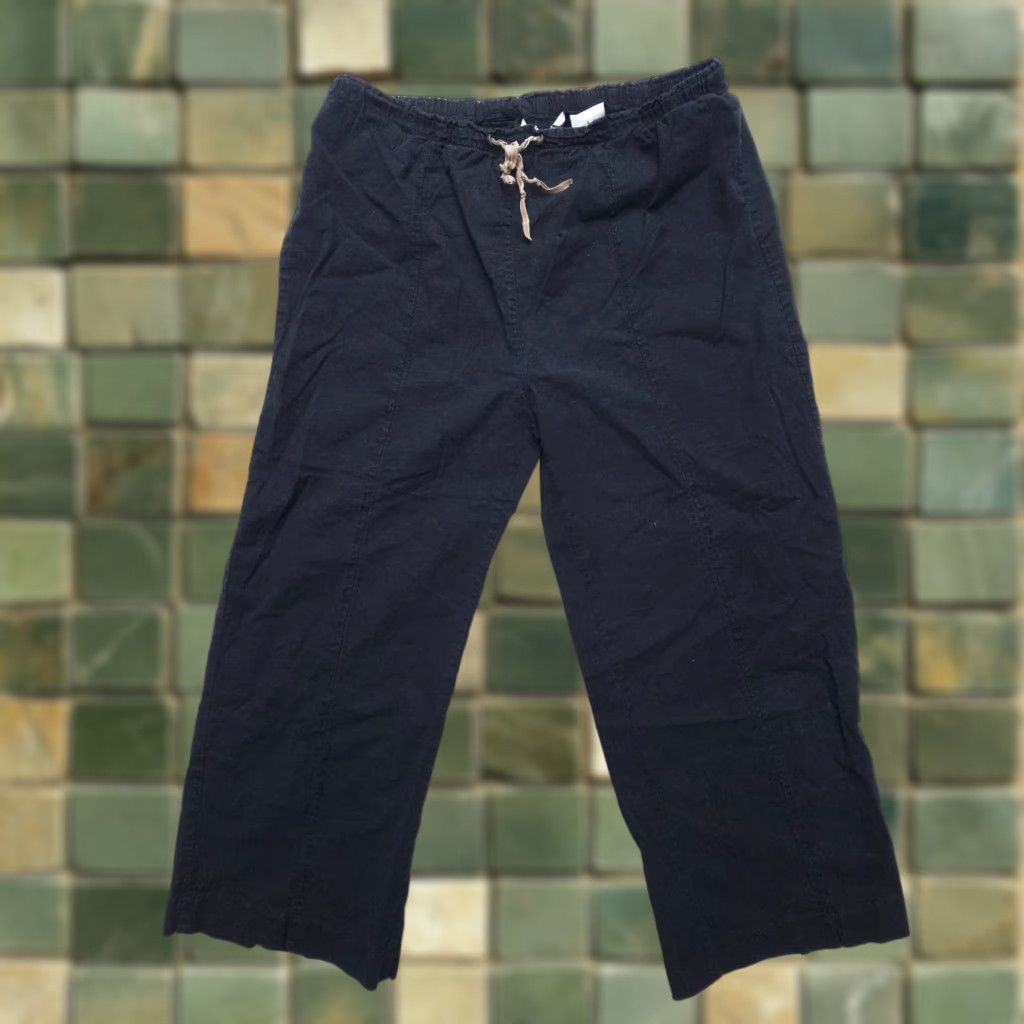 Vintage Kathy Ireland Linen Rayon Pull On Capri Crop Pants L Black Capri Pants Casual Travel Womens Regular Size L" Size 36" / US 14 / IT 50 - 1 Thumbnail