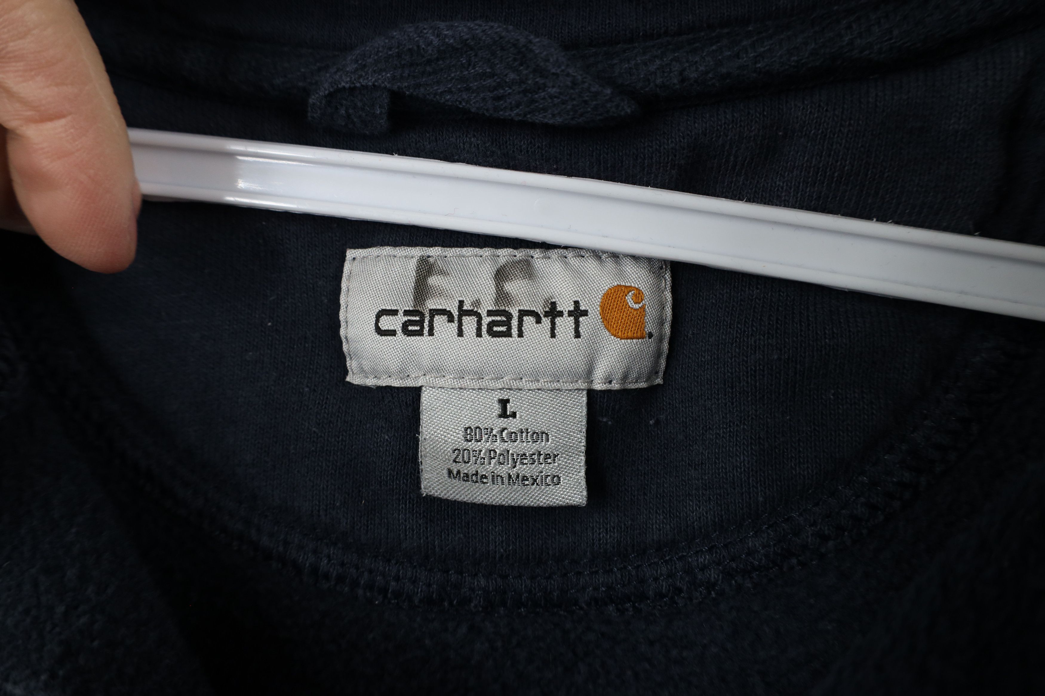 Carhartt × Vintage Vintage 90s Carhartt Spell Out Hoodie Sweatshirt Navy Blue Size US L / EU 52-54 / 3 - 12 Thumbnail