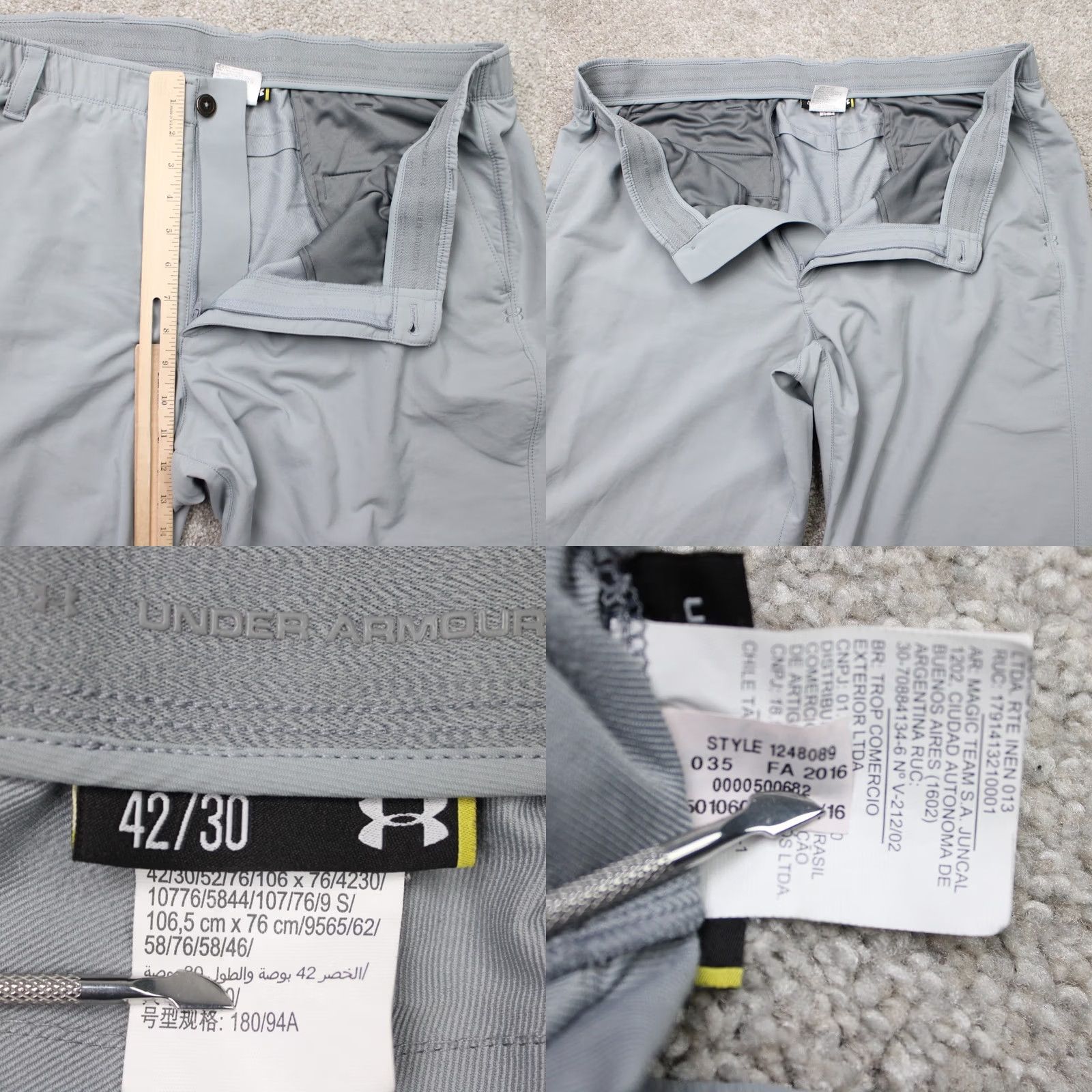 Under Armour Under Armour Pants Mens 42x28 Gray Flat Front Straight Leg cross-checked UA Match Play Golf Slim? Size US 42 / EU 58 - 8 Thumbnail