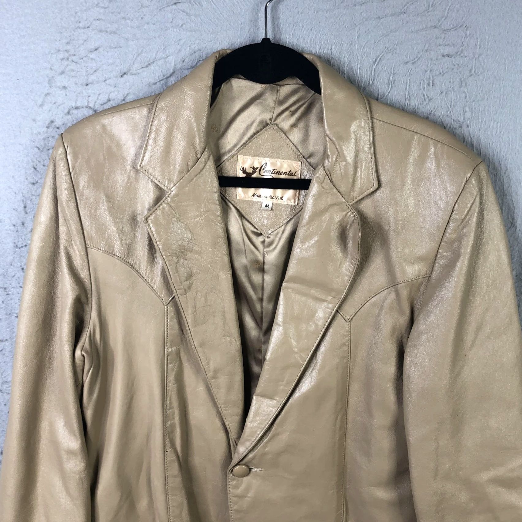 Vintage Continental Blazer Mens 44 Beige Leather Western Sport Coat Two-Button USA Size 44R - 7 Thumbnail