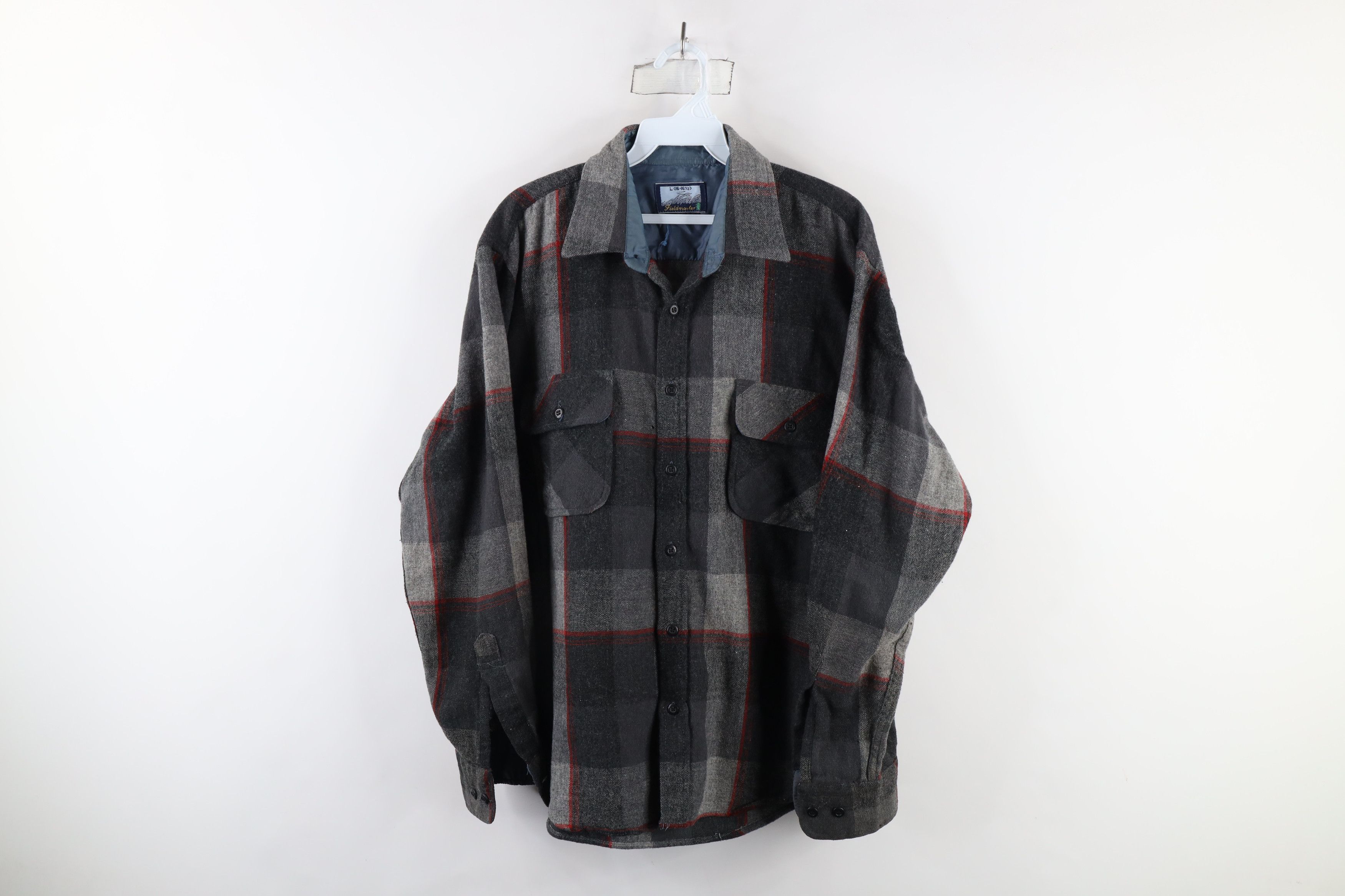 Vintage Vintage 70s Streetwear Wool Blend Knit Button Shirt Plaid Size US L / EU 52-54 / 3 - 1 Thumbnail