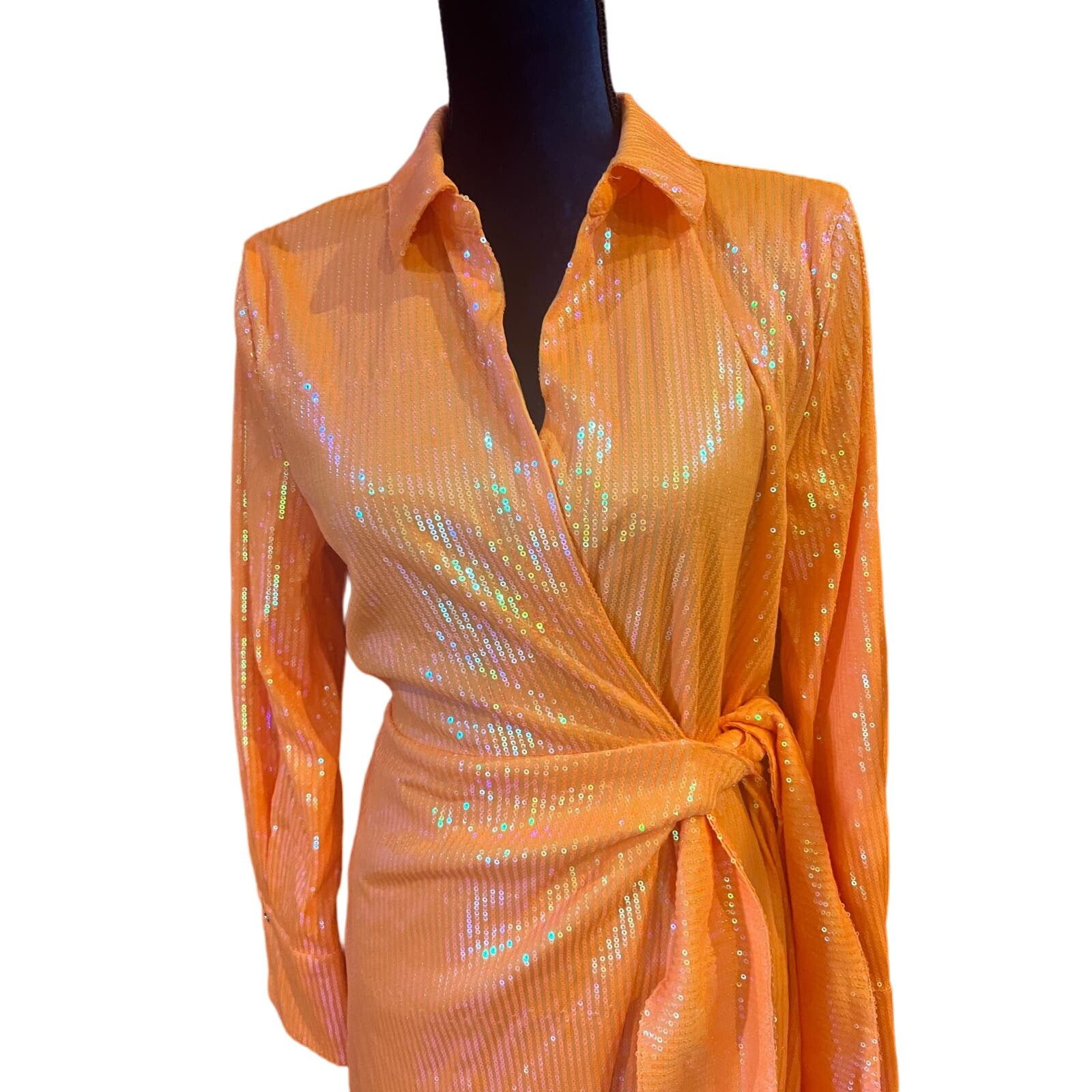 House of Harlow House Of Harlow 1960 Sequins Wrap Dress Orange NWT Small Size S / US 4 / IT 40 - 3 Thumbnail