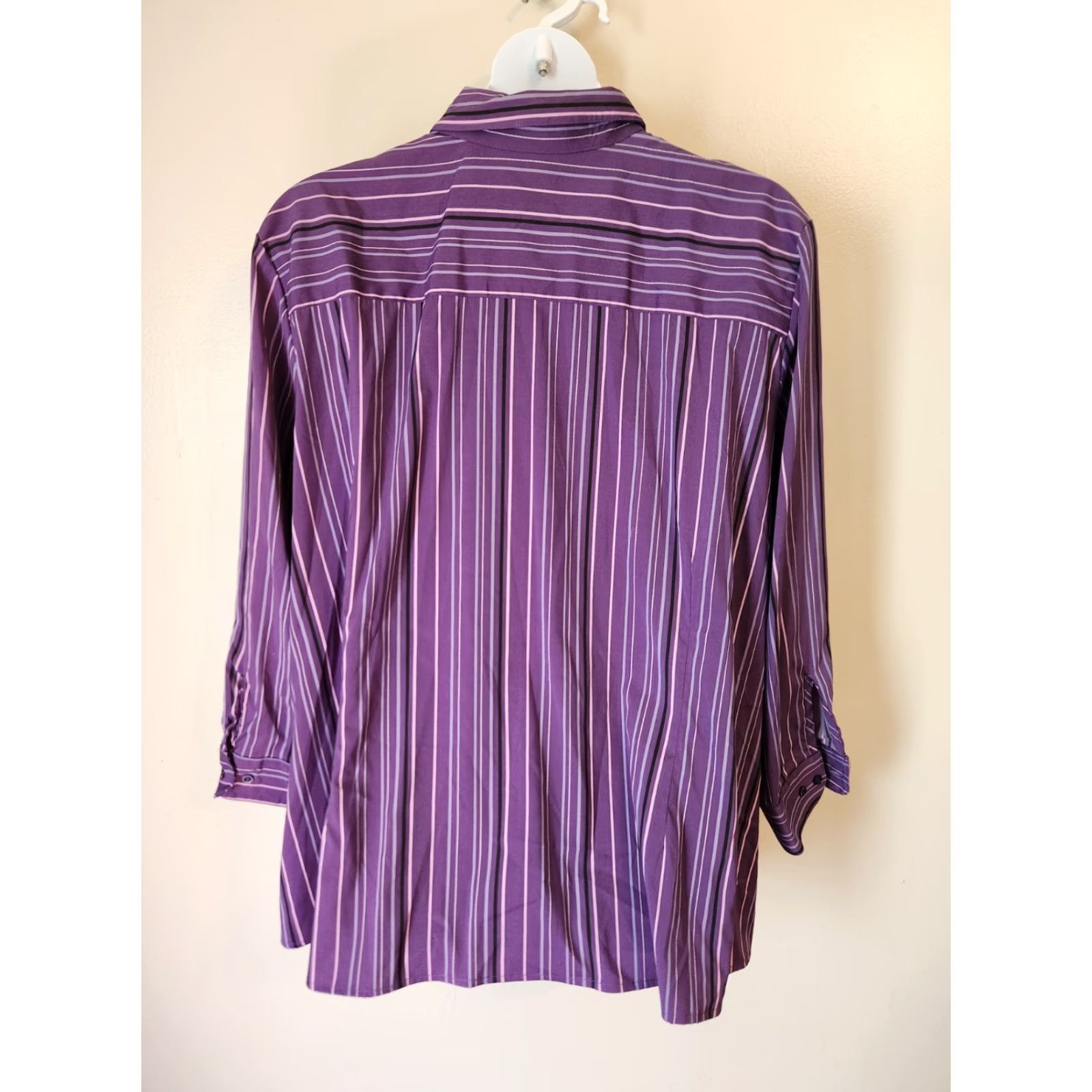 Vintage Doc & Amelia Premier By Cintas Purple Button Up Stripe Uniform Shirt 6X Tall Womens Size US XXL / EU 58 / 5 - 5 Thumbnail