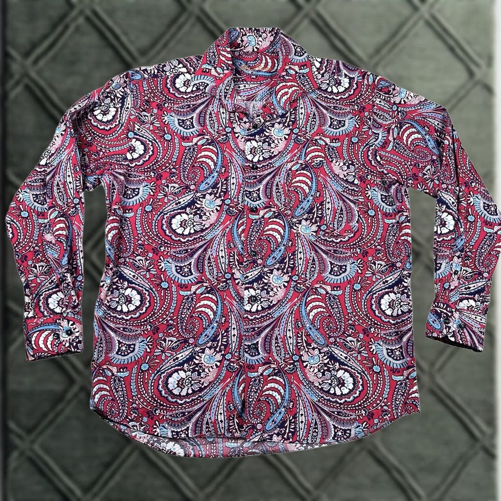 Vintage Alan Flusser Shirt Mens L Paisley Button Up Floral Poplin Woven Cotton Shirt Size US L / EU 52-54 / 3 - 1 Thumbnail