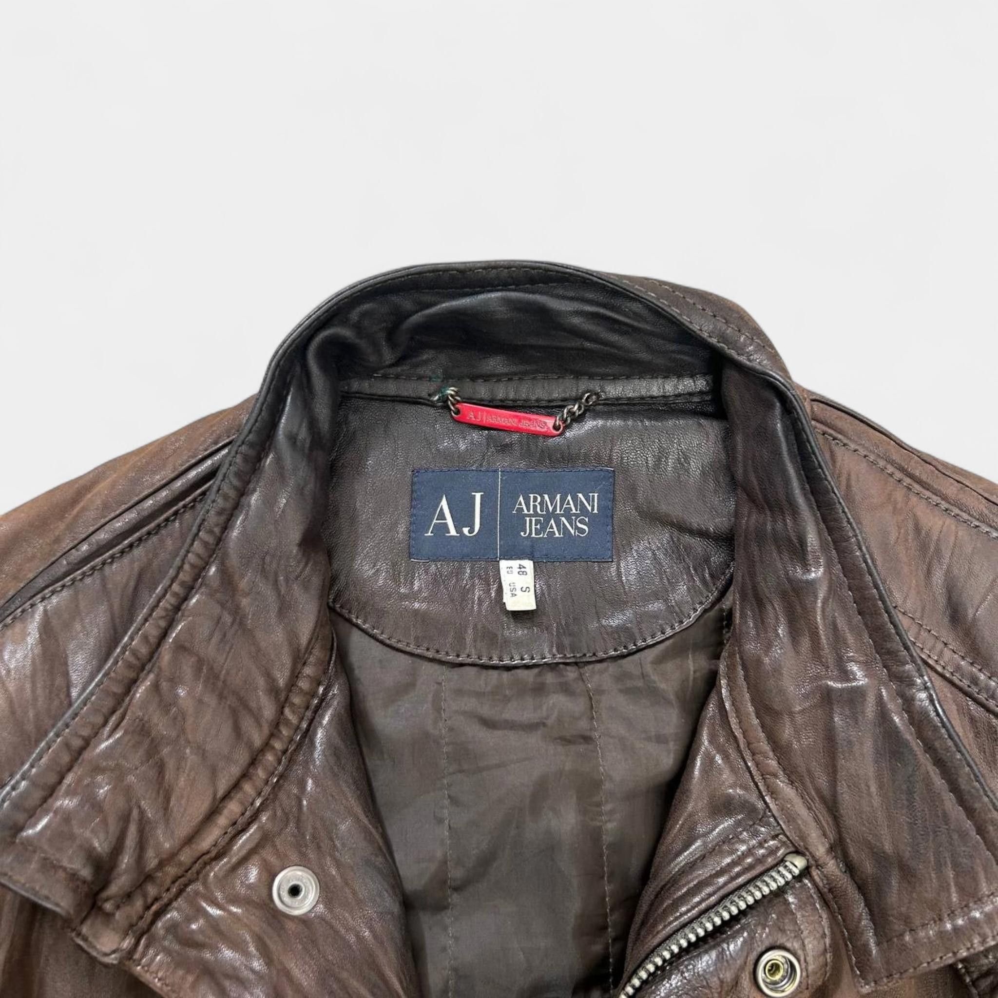 Armani Armani Jeans Brown Aged Leather Jacket Size US M / EU 48-50 / 2 - 4 Thumbnail