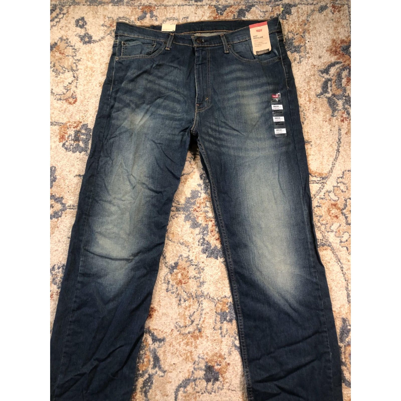 Levi's Levi's 505 Regular Jeans Mens 38x34 Blue Medium Wash Straight Leg Stretch Denim Shirt? Size US 38 / EU 54 - 3 Thumbnail