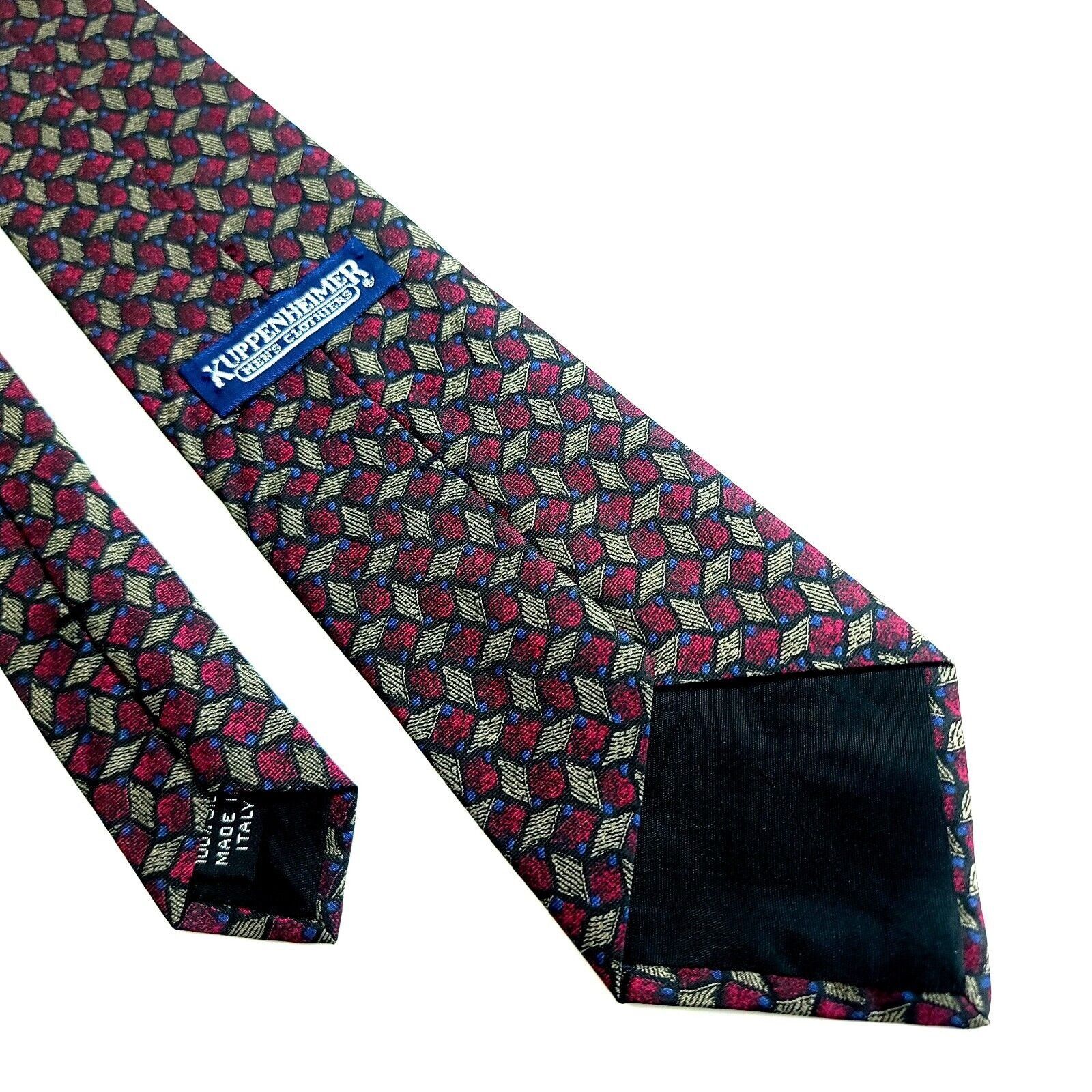 Designer Kuppenheimer Red Blue Tan Print Abstract Geometric Silk Tie Size ONE SIZE - 5 Thumbnail