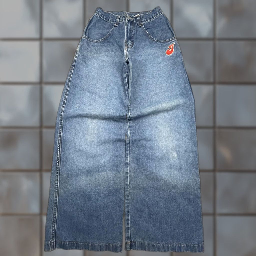 Jordache VINTAGE Jordache Jeans Womens High-rise Wide-Leg 3/4 26x30 Blue Y2K Denim Baggy Relaxed 100% Cotton Red J Patch Womens Size 26" / US 2 / IT 38 - 1 Thumbnail