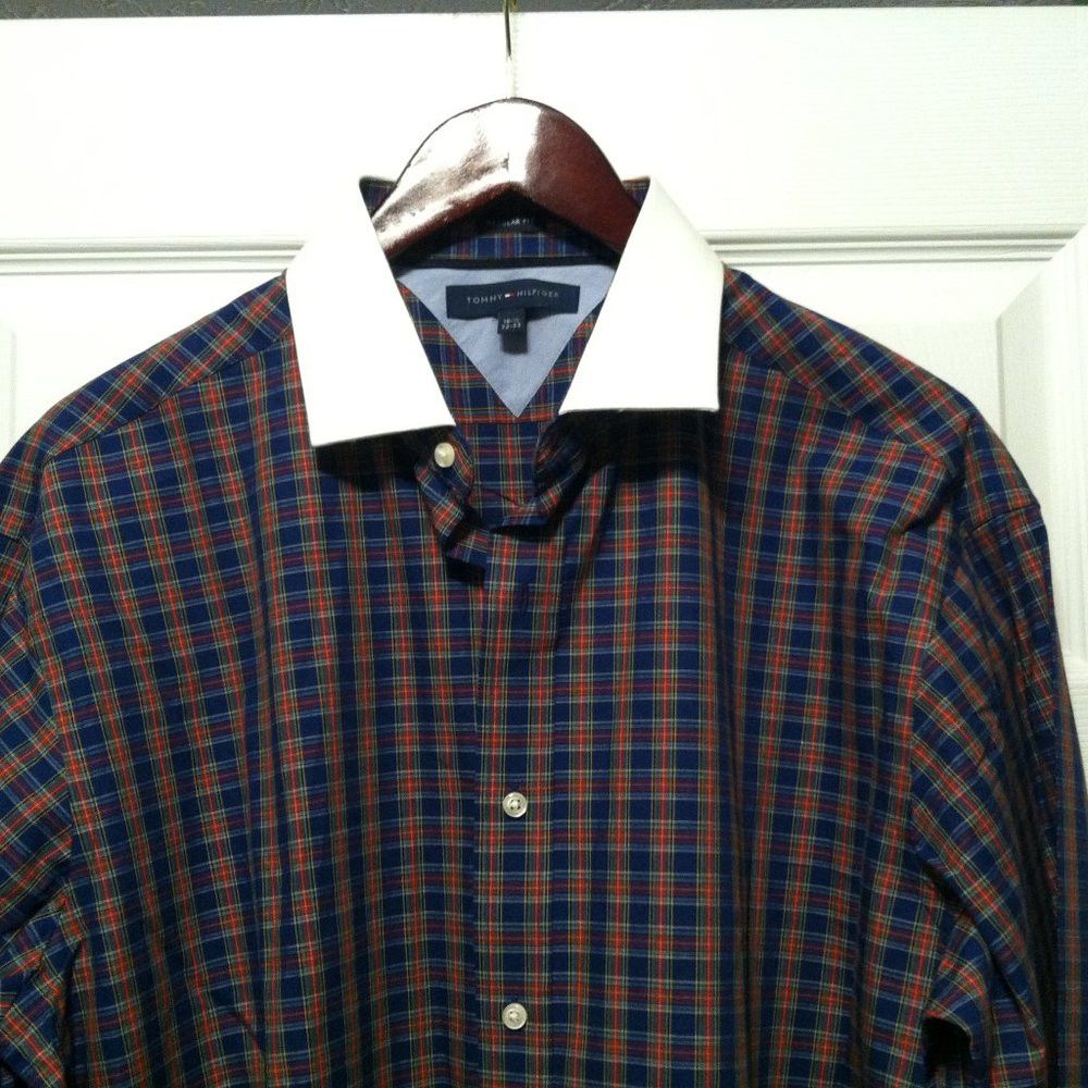 Tommy Hilfiger TOMMY HILFIGER MENS NEW NAVY COTTON DRESS SHIRT 16.5/32-33 Size US L / EU 52-54 / 3 - 1 Thumbnail