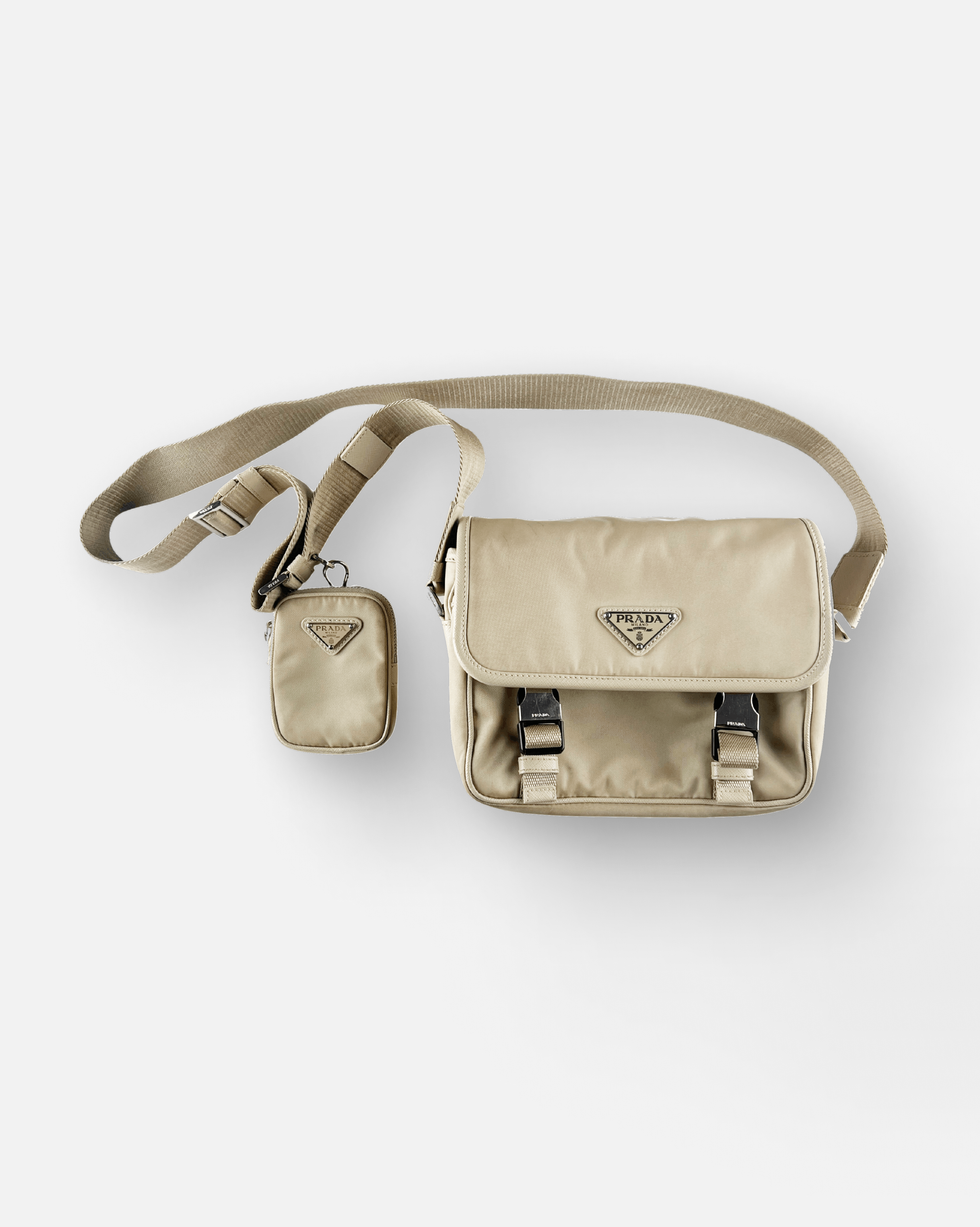 Prada Prada Re-Nylon Beige Saffiano Leather Shoulder Bag Size ONE SIZE - 1 Thumbnail