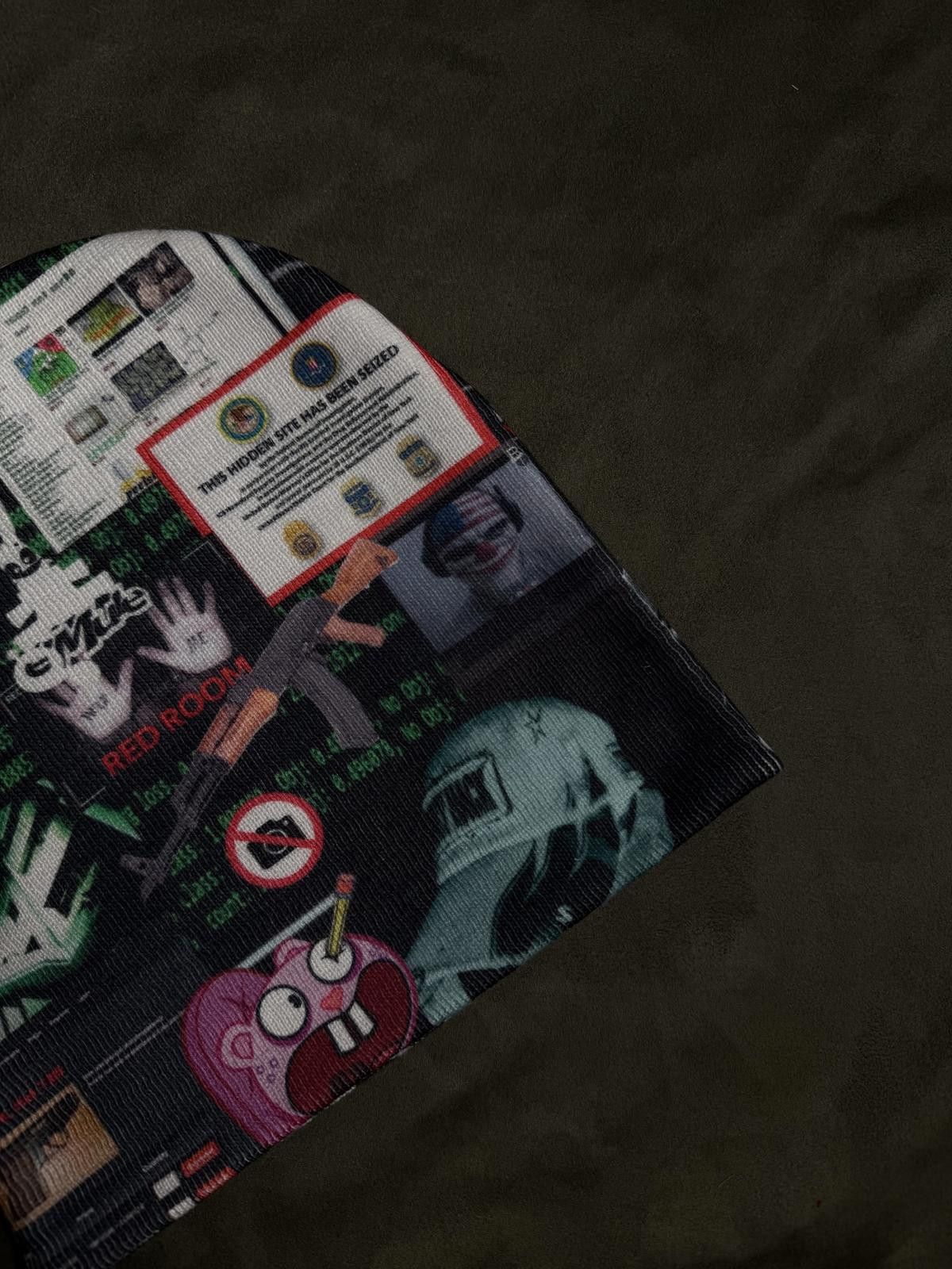Japanese Brand Reversible Cyberpunk Graphic No Cuff Knit Black Beanie Hat Size ONE SIZE - 5 Thumbnail