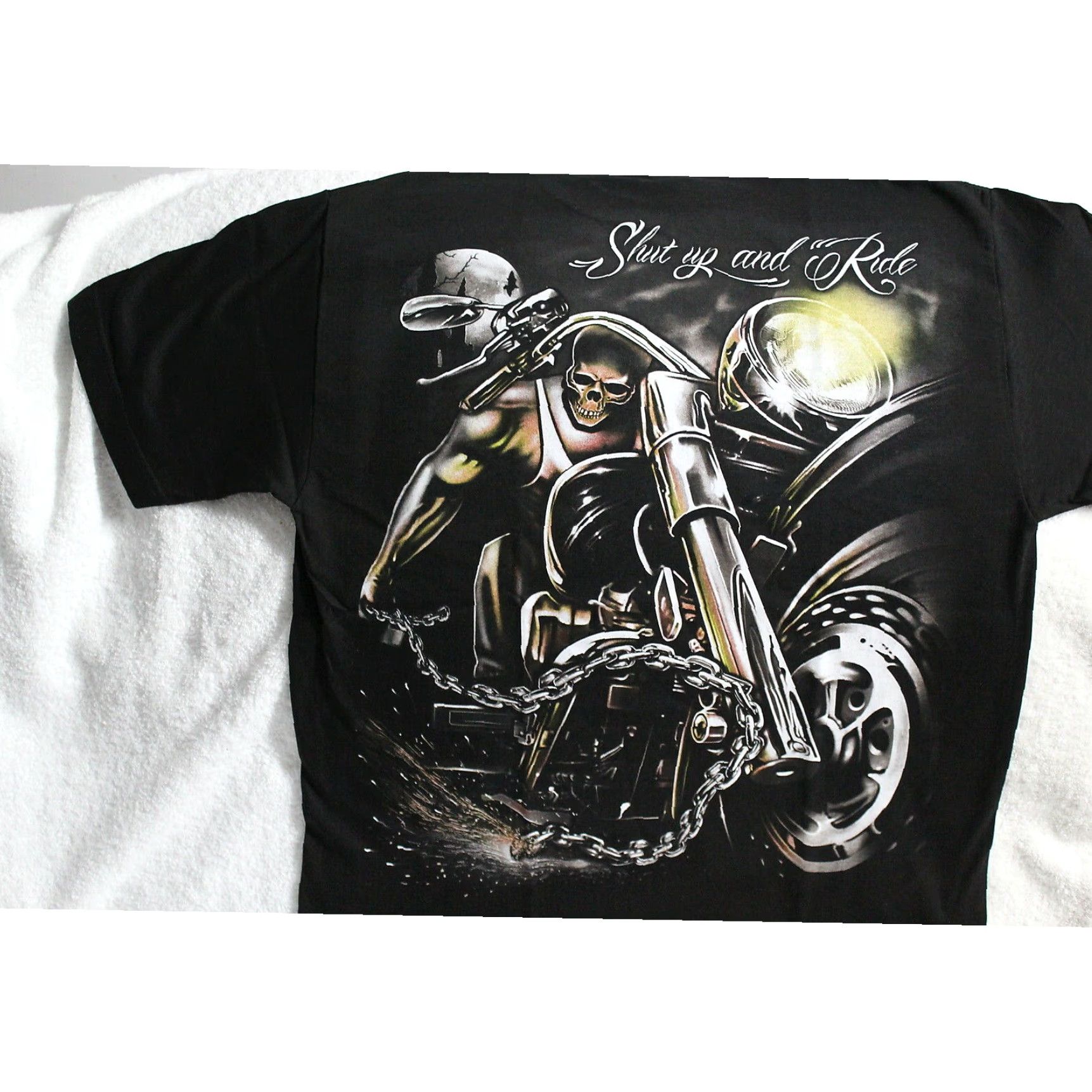 Vintage Skeleton Biker Mens T-Shirt Extra Large XL Shut Up and Ride Size US M / EU 48-50 / 2 - 2 Thumbnail