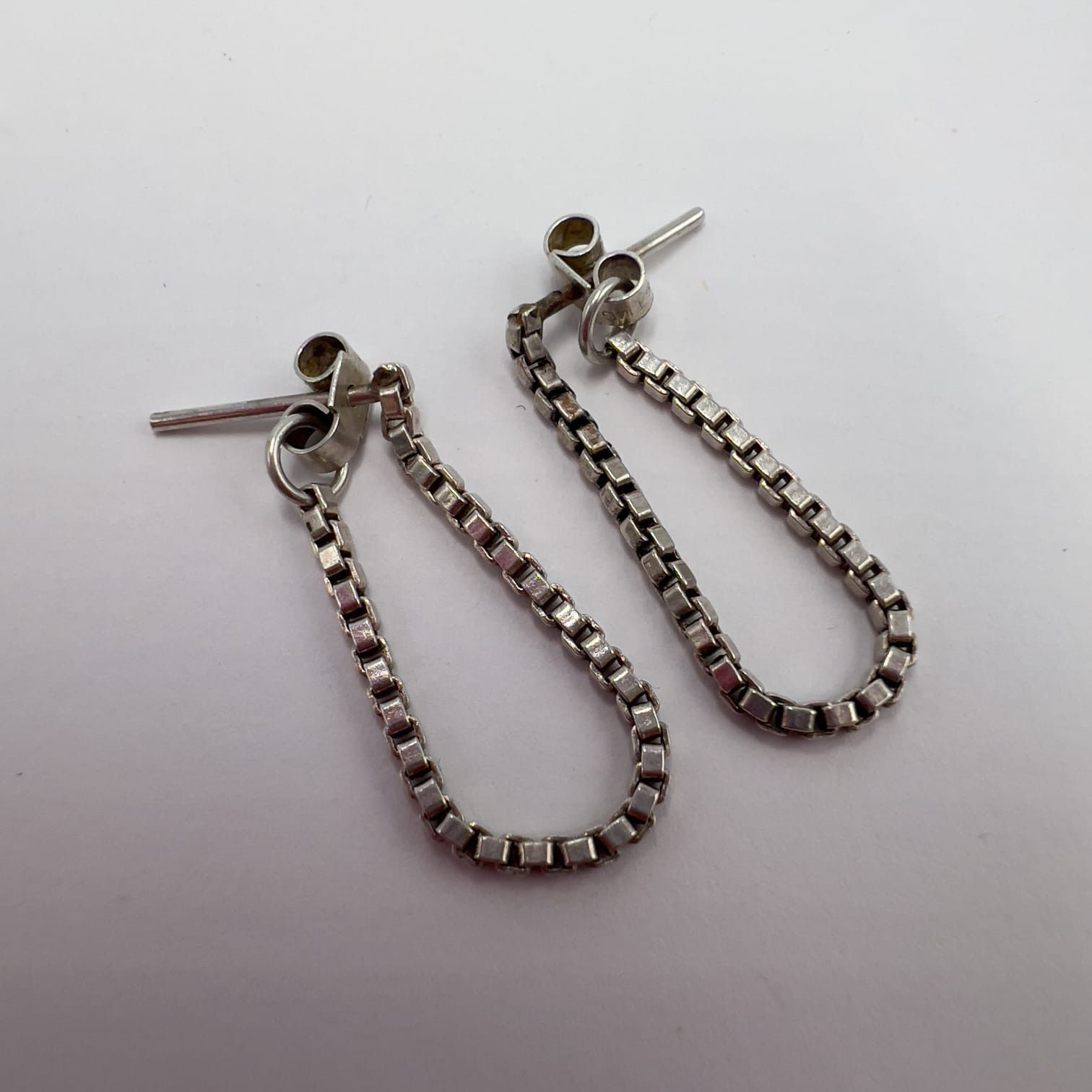 Sterling Silver Sterling Silver 925 Box Chain Drop Stud Earrings 2.3cm 1.38g Size ONE SIZE - 1 Thumbnail