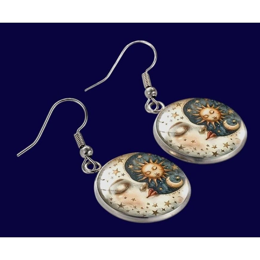 Handmade Moon Star Sun Earrings Navy Blue Eclectic Planet Astrology Z Size ONE SIZE - 2 Thumbnail