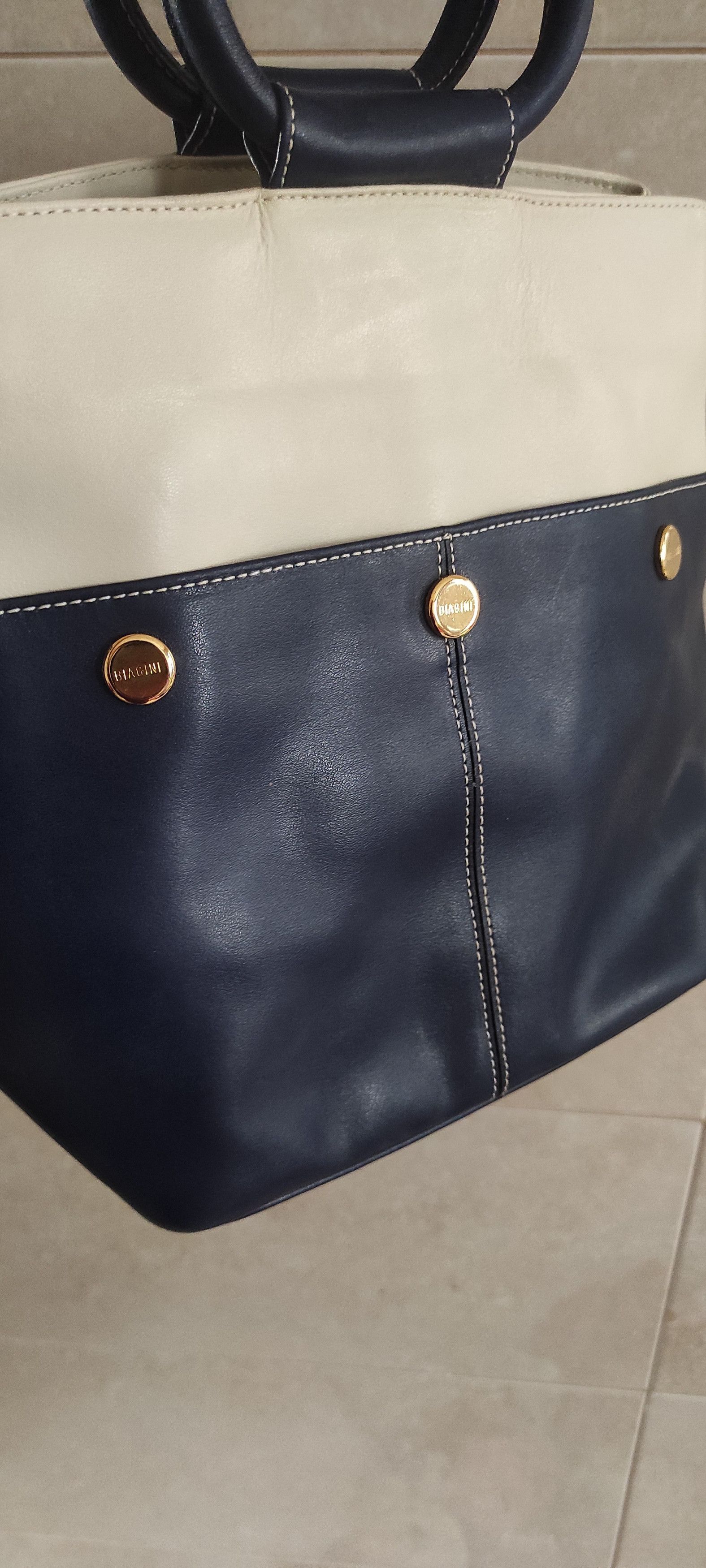 Other Silvano Biagini Italy leather Cream Blue Tote Bag Handbag Size ONE SIZE - 7 Thumbnail