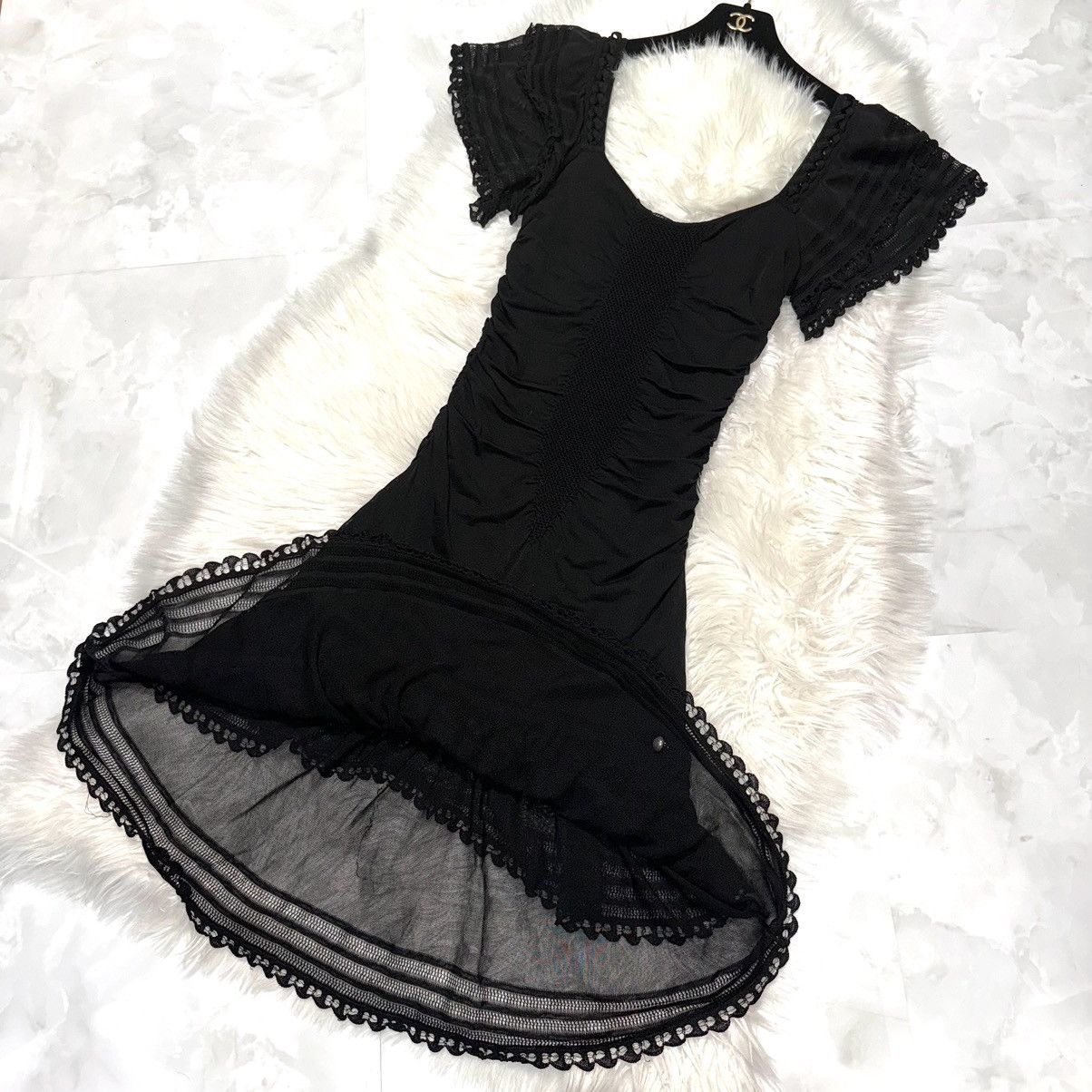 Chanel Chanel short sleeve frill lace stretch dress Size S / US 4 / IT 40 - 6 Thumbnail
