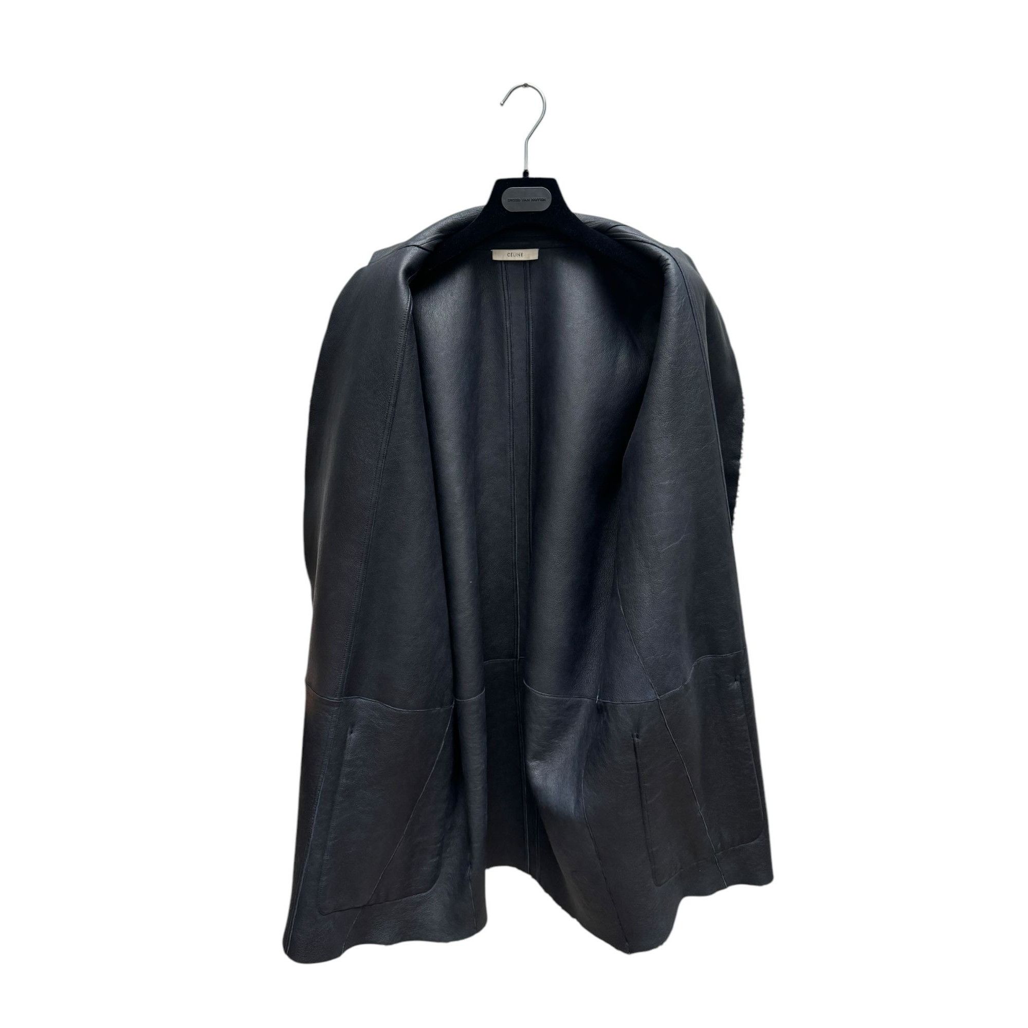Celine Phoebe Philo Navy Shearling Leather Crombie Coat Size M / US 6-8 / IT 42-44 - 3 Thumbnail