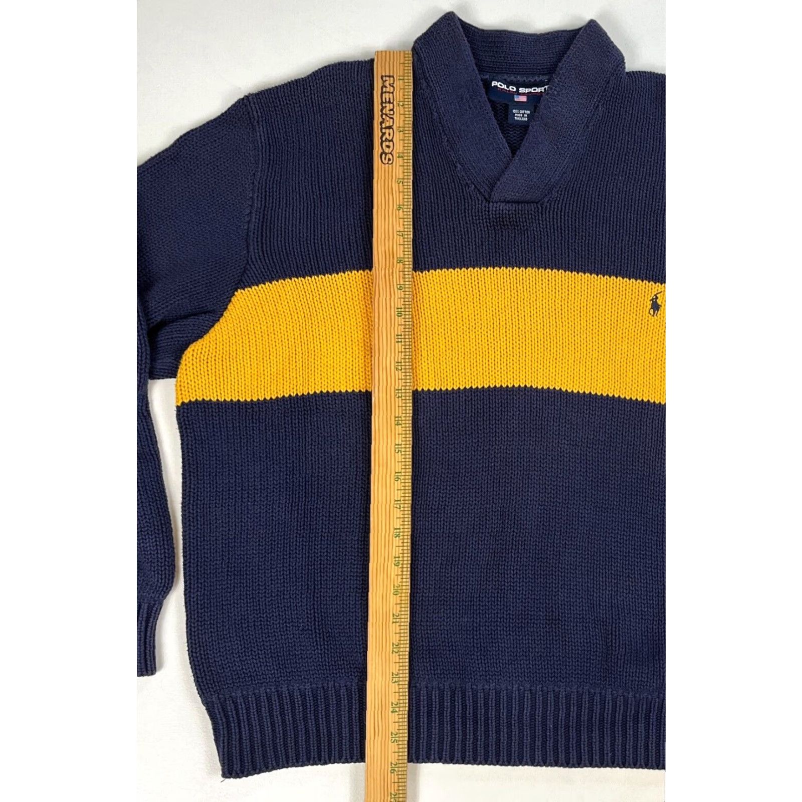 Polo Ralph Lauren VINTAGE Polo Sport Ralph Lauren Shirt Mens XL Navy Blue 90s Striped V-Neck Knit Sweater Pullover Size US XL / EU 56 / 4 - 6 Thumbnail