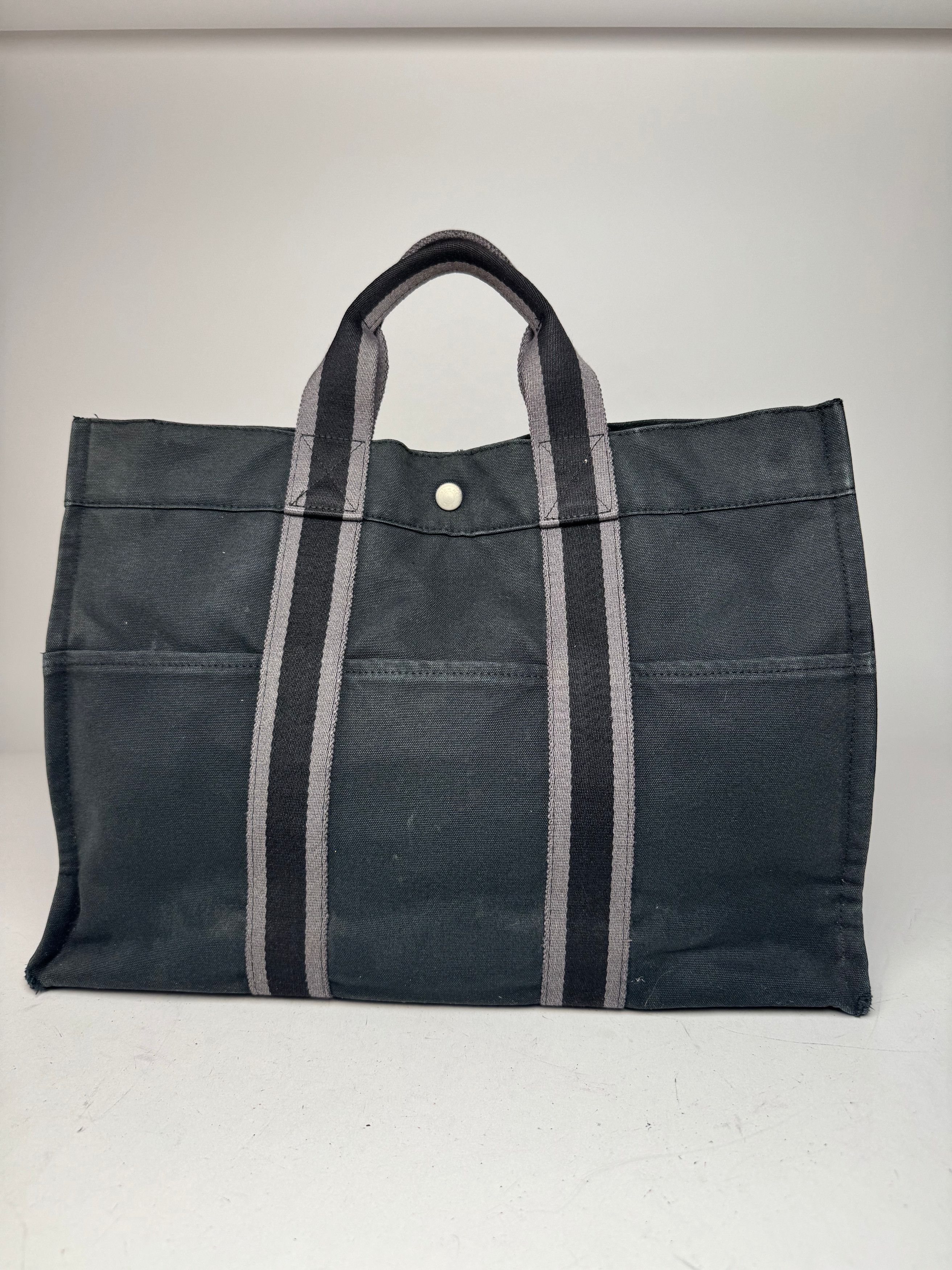 Other Vintage Hermes Canvas Tote Bag Black Grey Size ONE SIZE - 1 Thumbnail