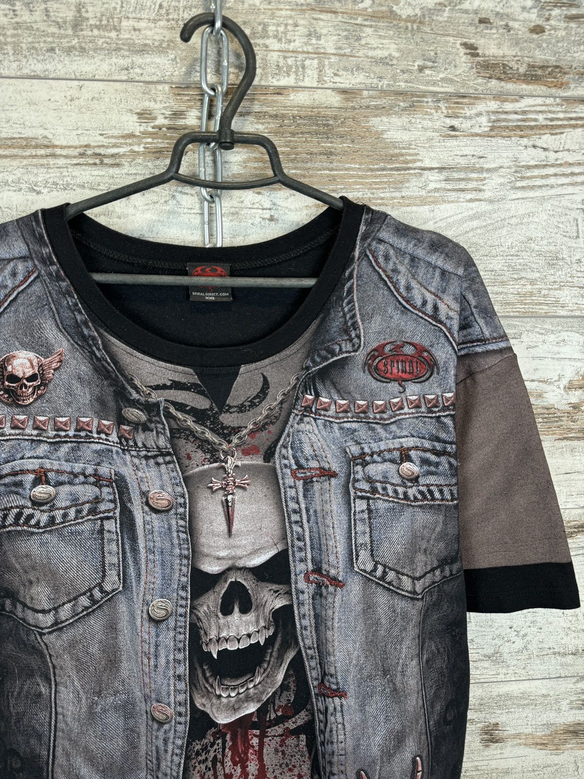 Japanese Brand Mens Vintage Spiral T-shirt tee all print skull biker y2k Size US XXL / EU 58 / 5 - 2 Thumbnail