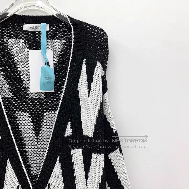 Valentino Valentino Black letter intarsia cotton knitted cardigan Size M / US 6-8 / IT 42-44 - 3 Thumbnail