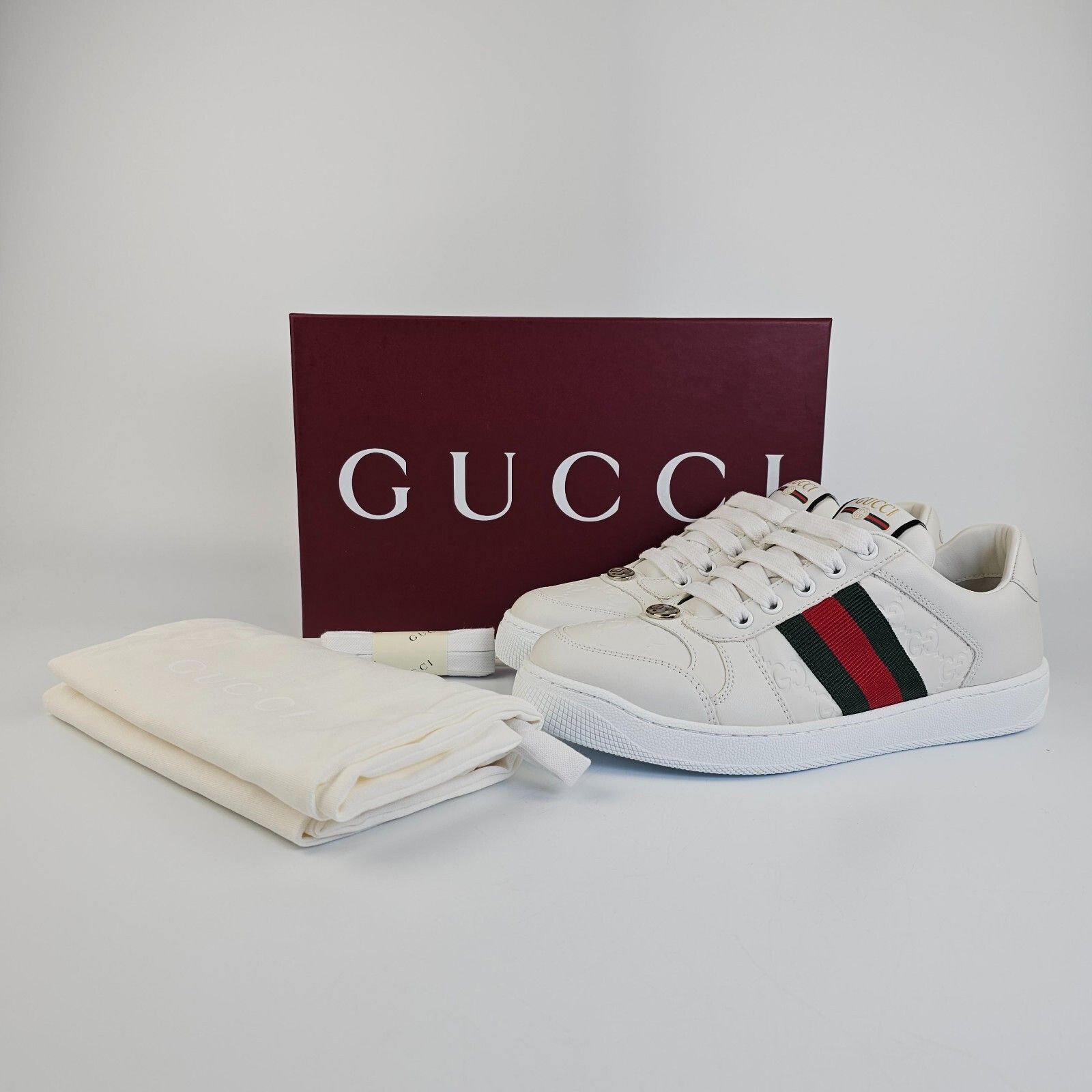 GUCCI Screener Women's White Leather Low Top Sneakers New (W