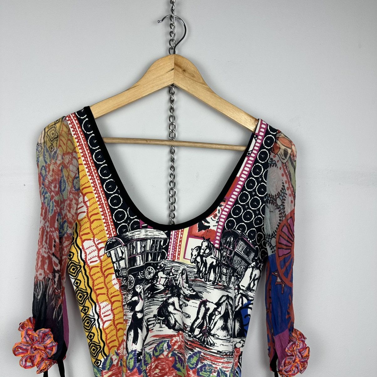 Jean Paul Gaultier Vintage Y2K Save The Queen Silk/Nylon Blouse Mesh Top Shirt Size M / US 6-8 / IT 42-44 - 2 Thumbnail
