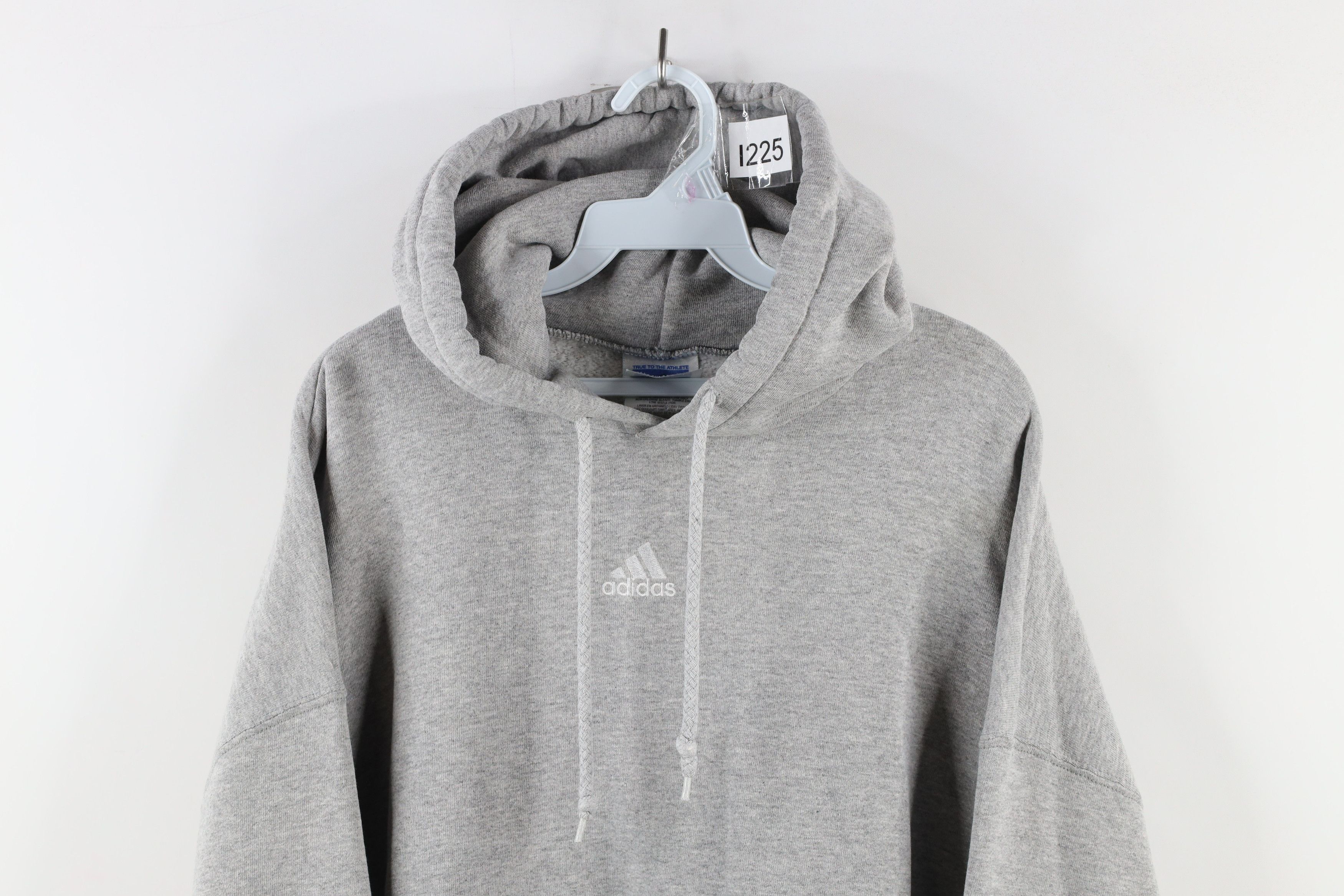 Vintage 90s Adidas Center Logo Hoodie Sweatshirt Gray USA