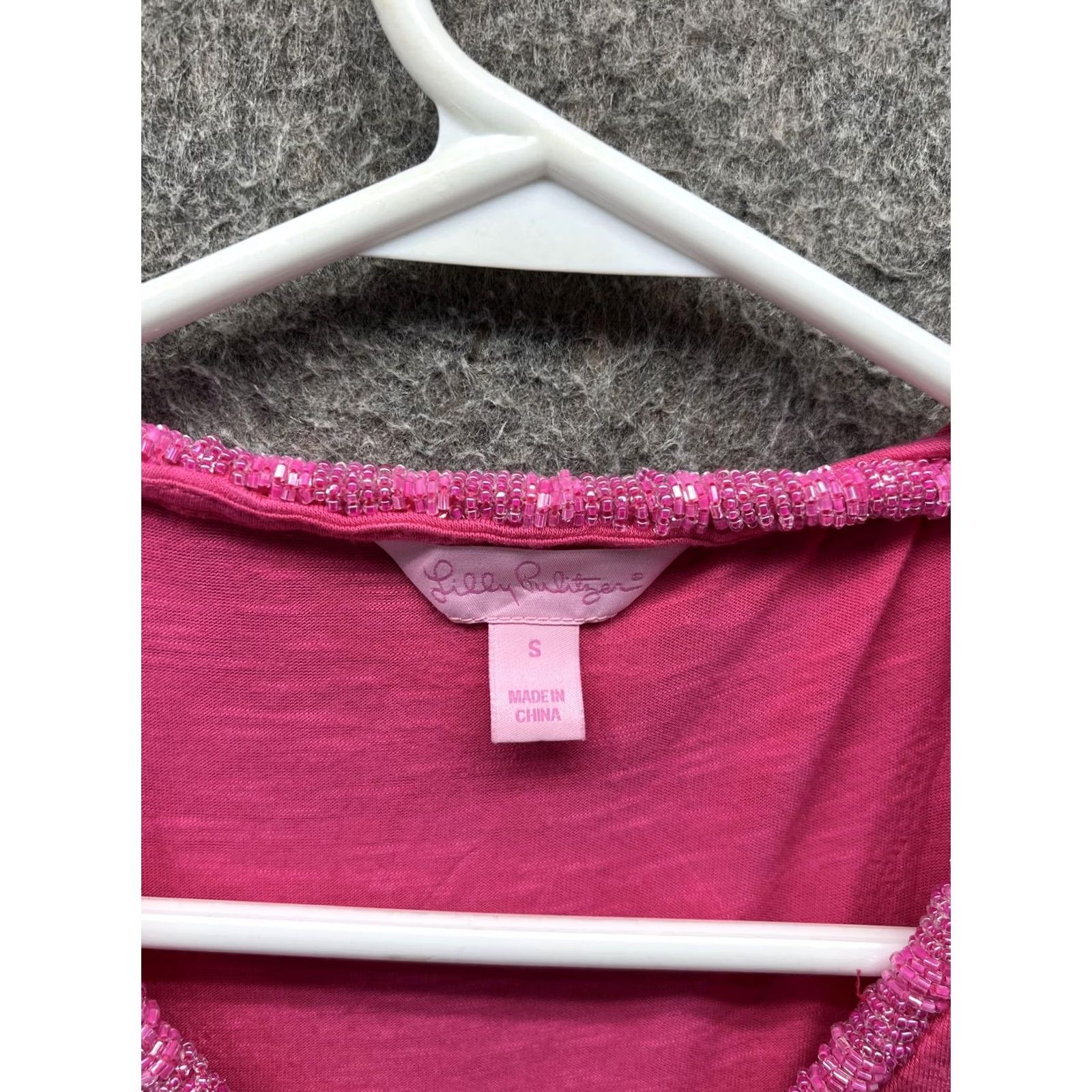 Lilly Pulitzer Lilly Pulitzer Tank Top Womens Small Pink Beaded Scoop Neck Sleeveless Jersey Size S / US 4 / IT 40 - 4 Thumbnail