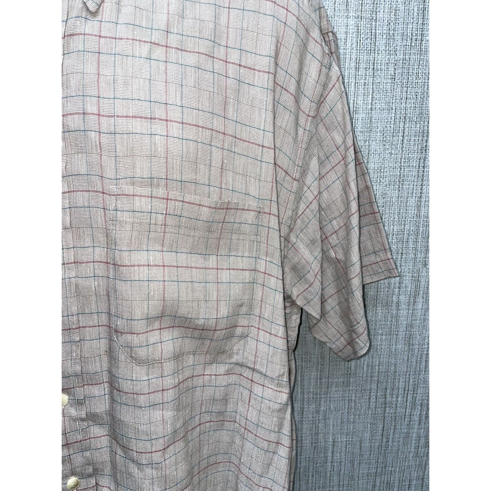 Pendleton Pendleton Shirt Plaid Short Sleeve Button-Down Beige Linen L Mens Size US L / EU 52-54 / 3 - 3 Thumbnail