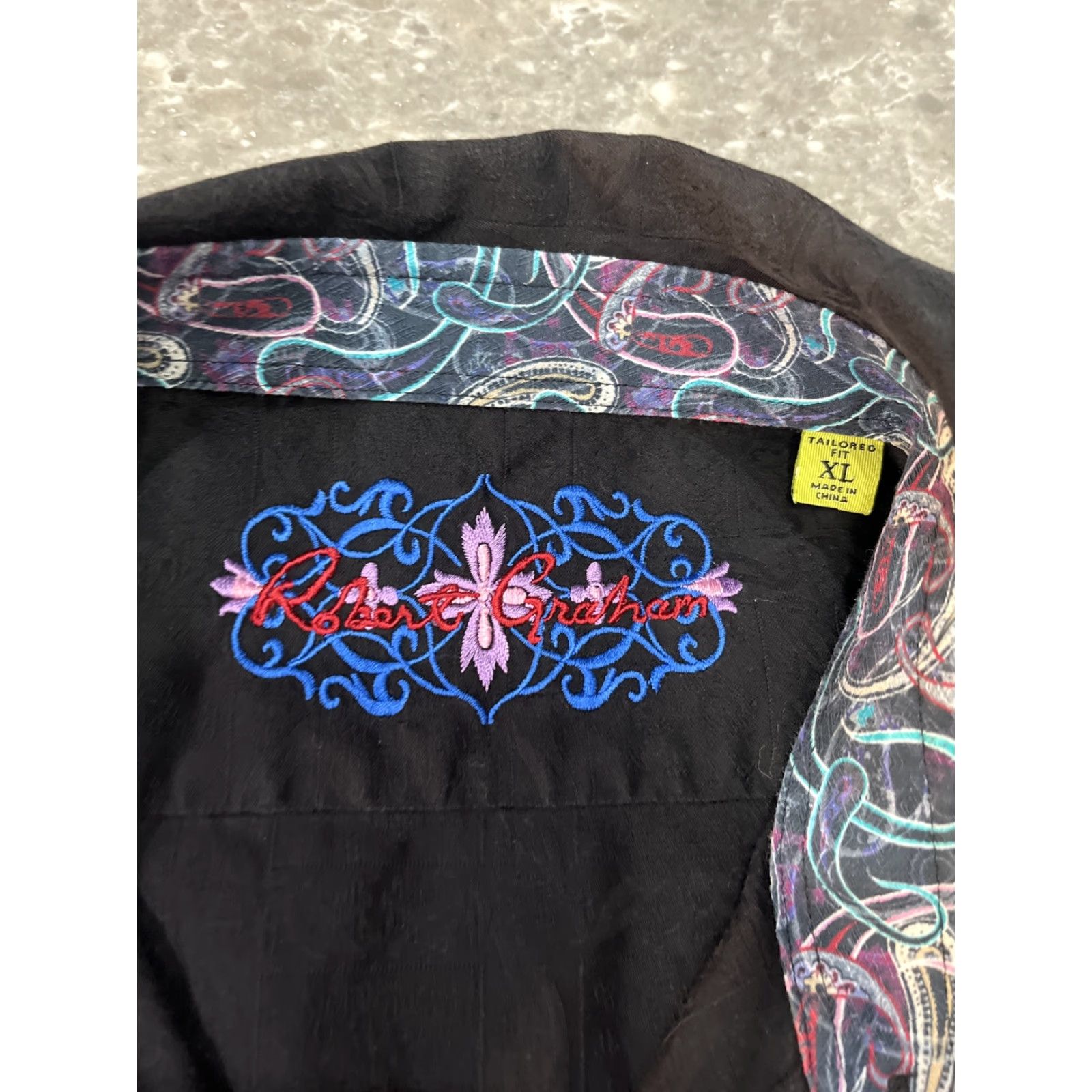 Robert Graham Robert Graham Shirt Mens XL Button-Down Paisley Black Texture Size US XL / EU 56 / 4 - 5 Thumbnail