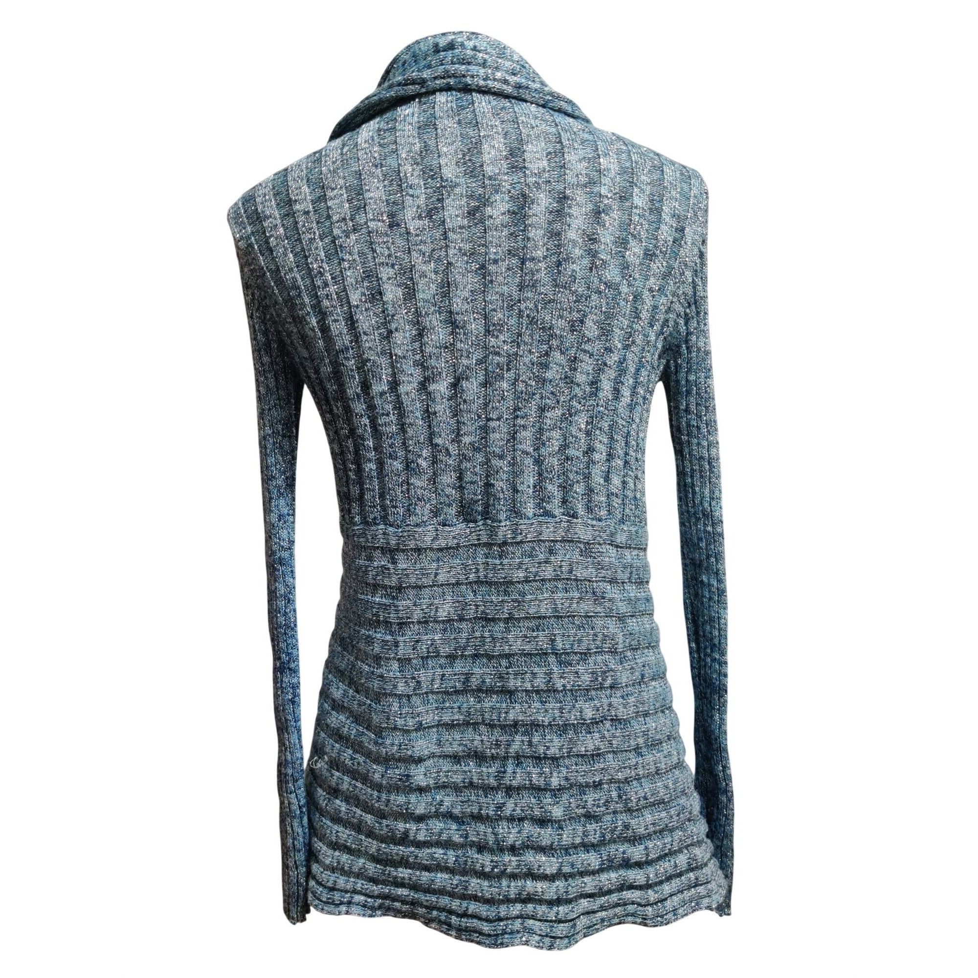 Other Roz & Ali Petite M Womens Blue Cardigan Metallic Open Front Size M / US 6-8 / IT 42-44 - 4 Thumbnail