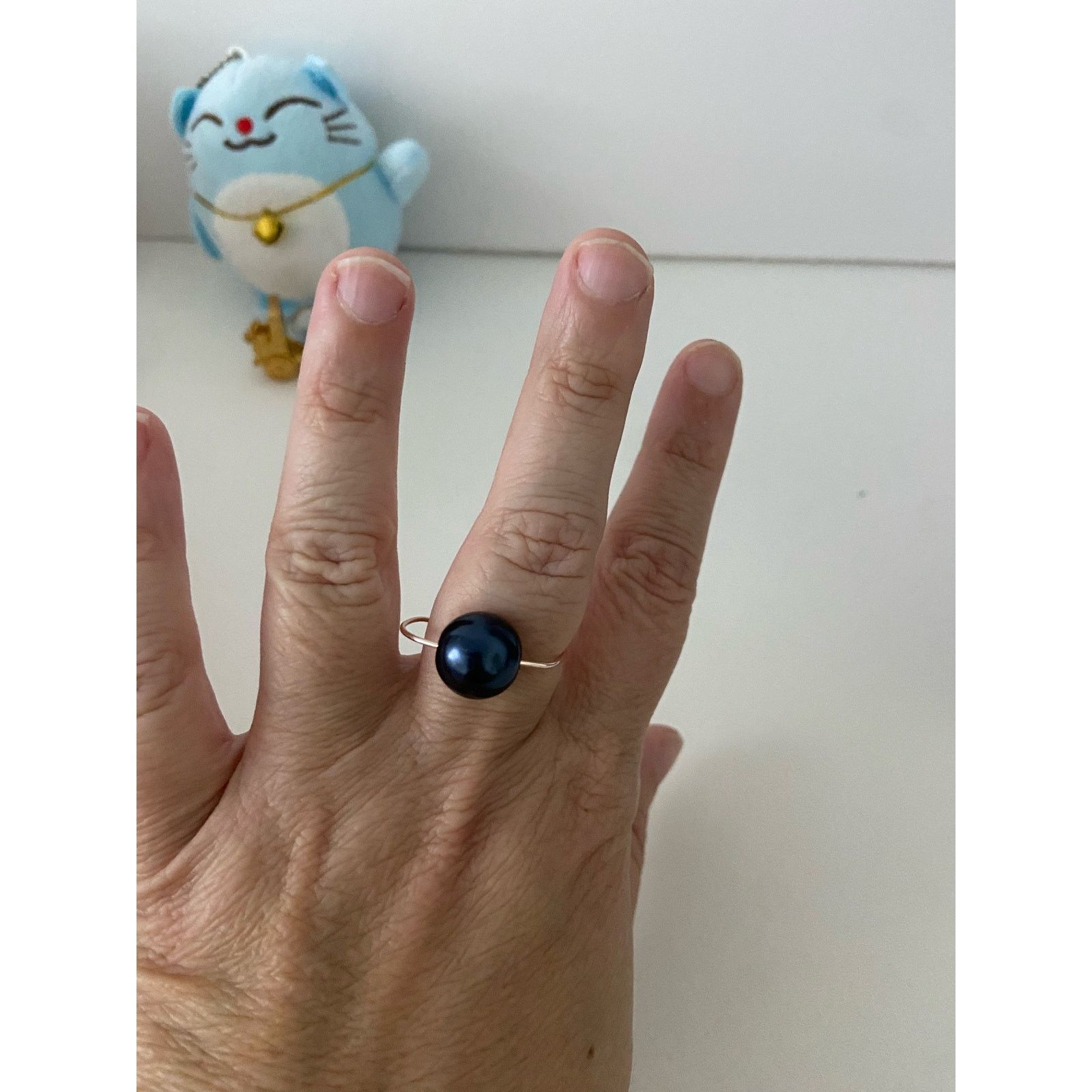 Handmade black bead wire ring size 7.5 Size ONE SIZE - 1 Thumbnail