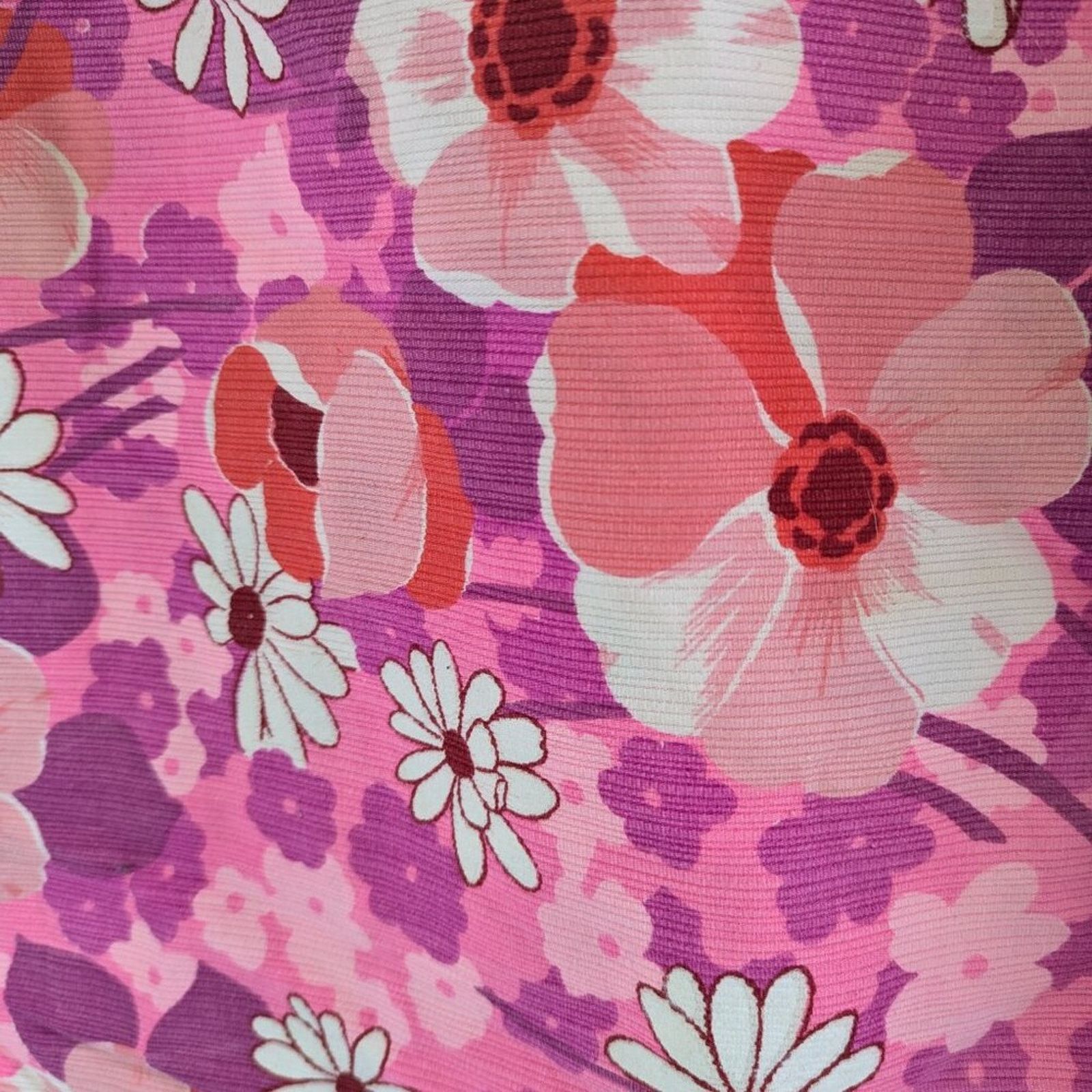 Vintage Bright Pink Floral Poppy Daisy Retro Print Fabric Tote Bag Size ONE SIZE - 2 Thumbnail