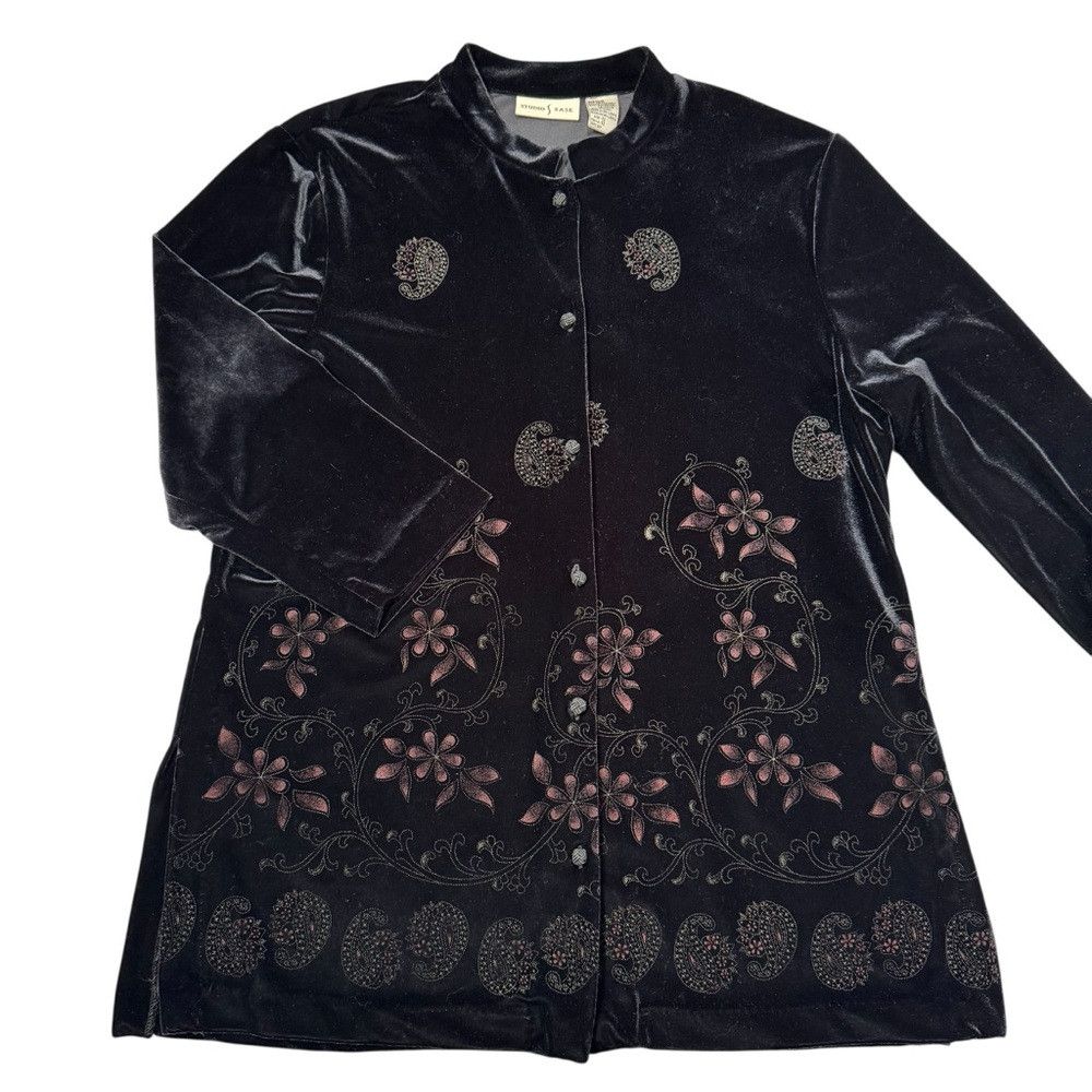 Other Vintage Studio Ease Velvet Long Sleeve Floral Print Black S Size XL / US 12-14 / IT 48-50 - 2 Thumbnail