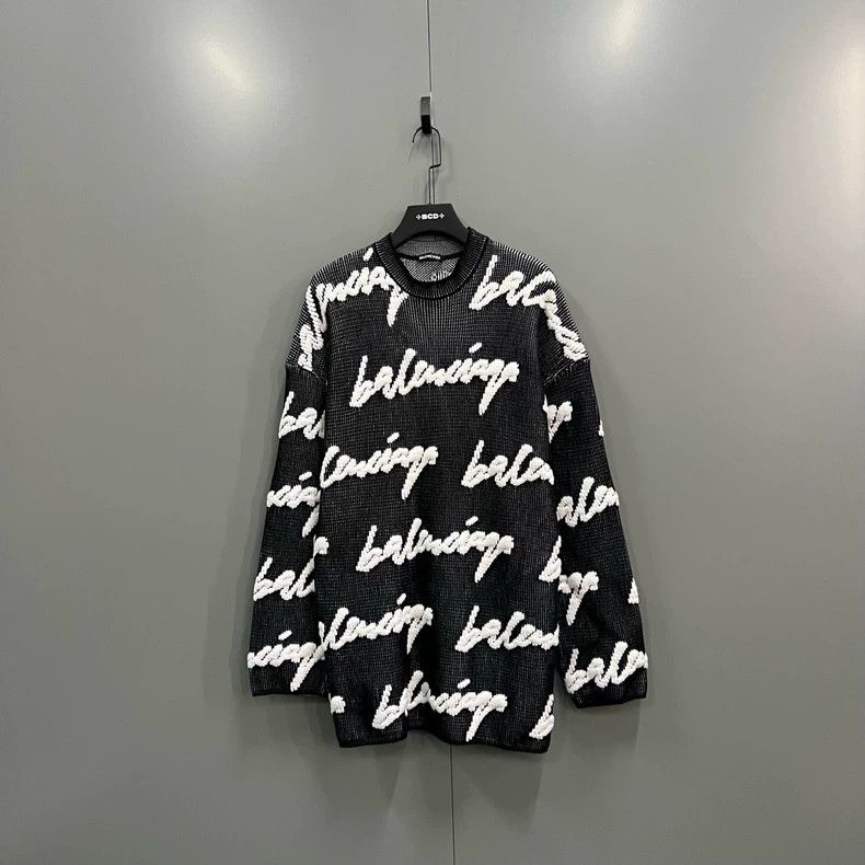 Balenciaga Balenciaga Cursive Logo Full Print Knit Sweater Size US XS / EU 42 / 0 - 2 Thumbnail