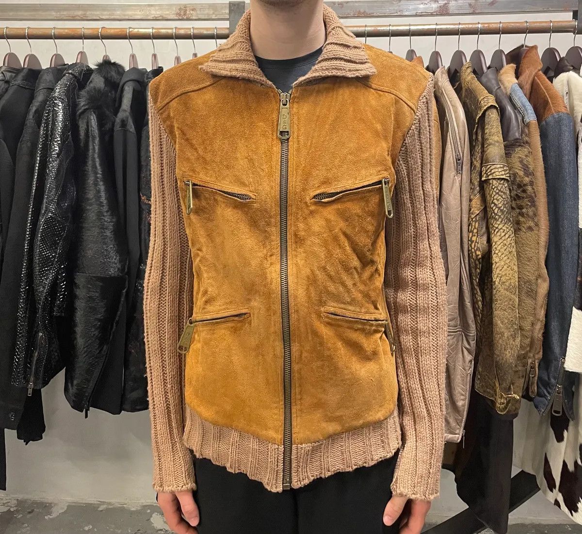 Dolce & Gabbana AW2002 Dolce & Gabbana Multi Zips Hybrid Leather & Wool Camel Jacket Size US M / EU 48-50 / 2 - 1 Thumbnail
