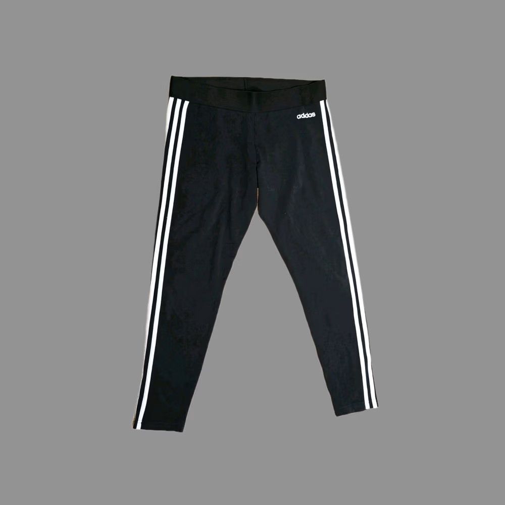Adidas VINTAGE? No — Adidas Essentials Leggings Women L Black White Activewear Elastic Waist Ankle Stretch Breathable Logo 3 Stripes Slimming Daywear Women Size 36" / US 14 / IT 50 - 1 Thumbnail