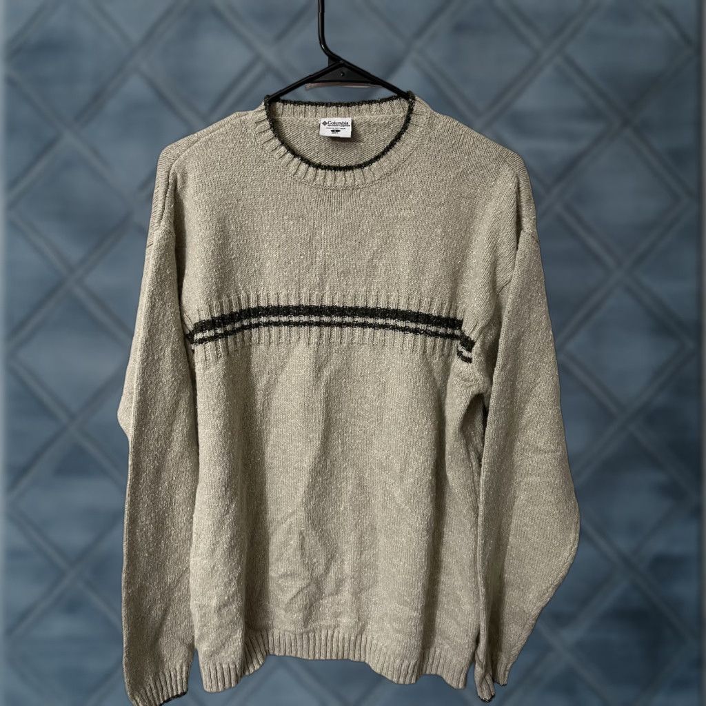 Vintage VINTAGE Columbia 90s Striped Sweater Large Beige Long Sleeve Crew Neck Pullover Mens Size US L / EU 52-54 / 3 - 1 Thumbnail