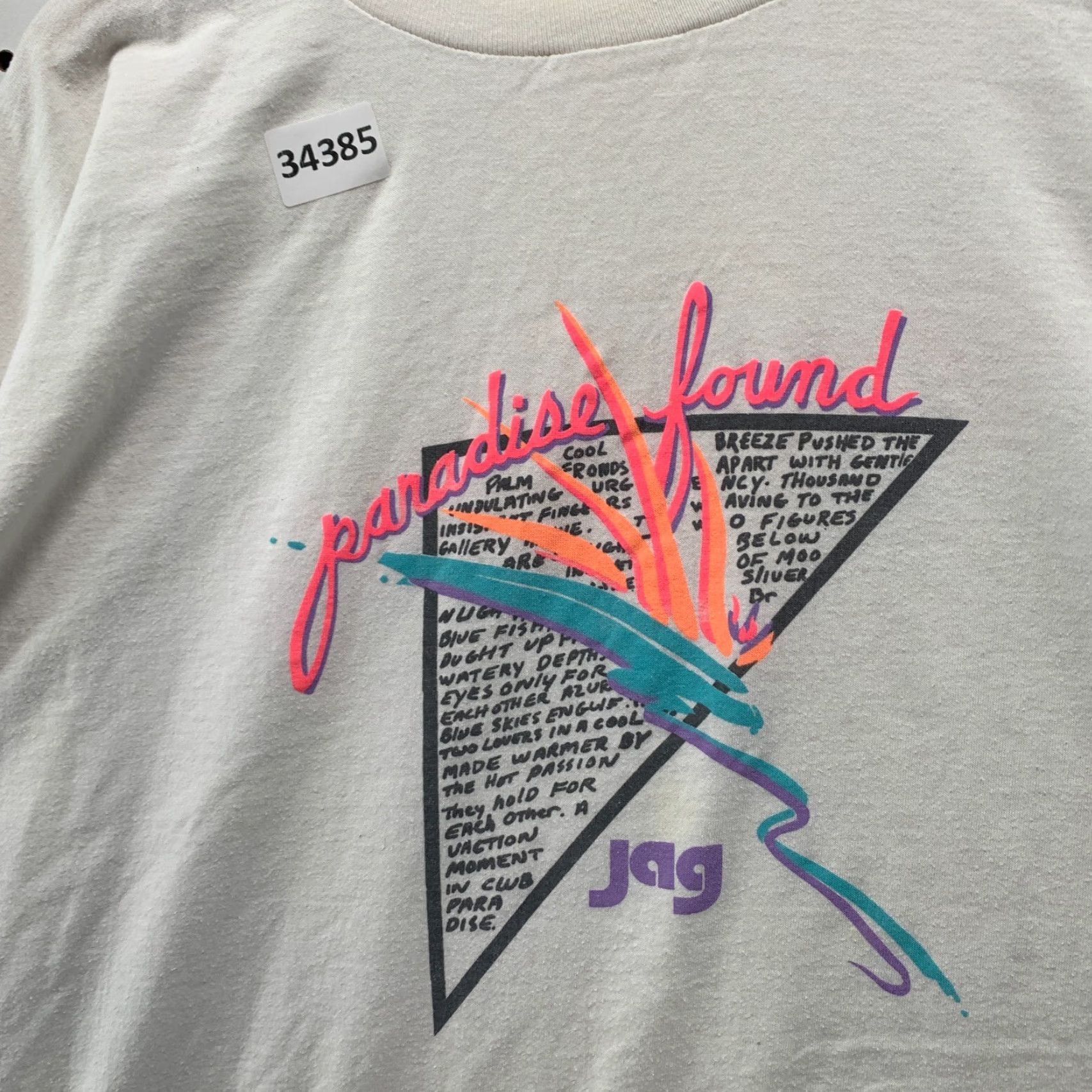 Paradise VINTAGE Single Shirt Mens 2XL White 26.5x29.5 Paradise FOund Jag Shiert 90s Beach Graphic Print Crew Neck Short Sleeve Size US XXL / EU 58 / 5 - 7 Thumbnail