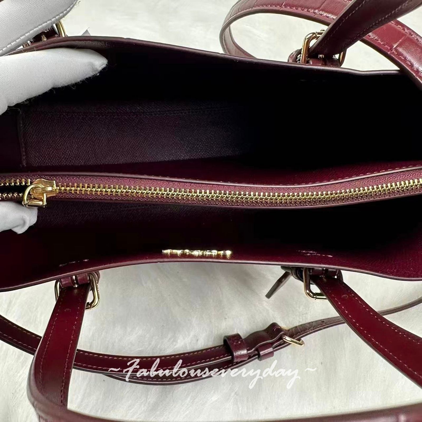 Coach Coach Mollie Tote Bag Crocodile-embossed Leather/Dark Wine Size ONE SIZE - 7 Thumbnail