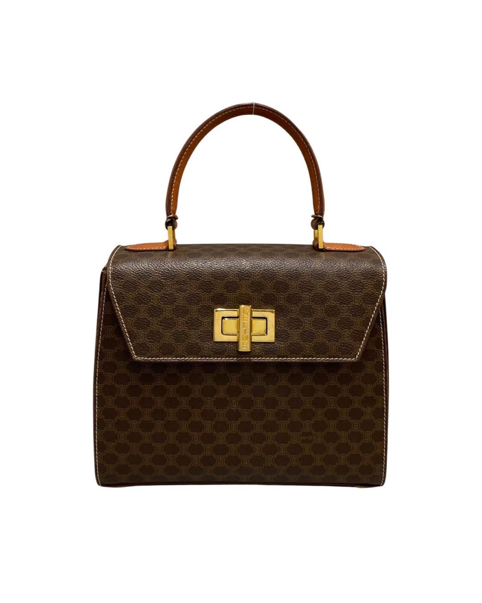 image of Celine Canvas Top Handle Bag In B Condition in Brown, Women's