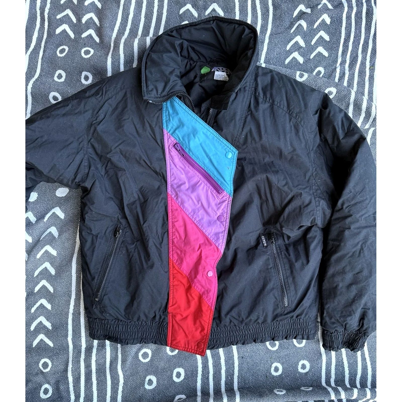 Rainbow VINTAGE Aspen Rainbow Front Trim Zip and Snap Puffer Jacket 90s Black L Mens Womens Size L / US 10 / IT 46 - 3 Thumbnail