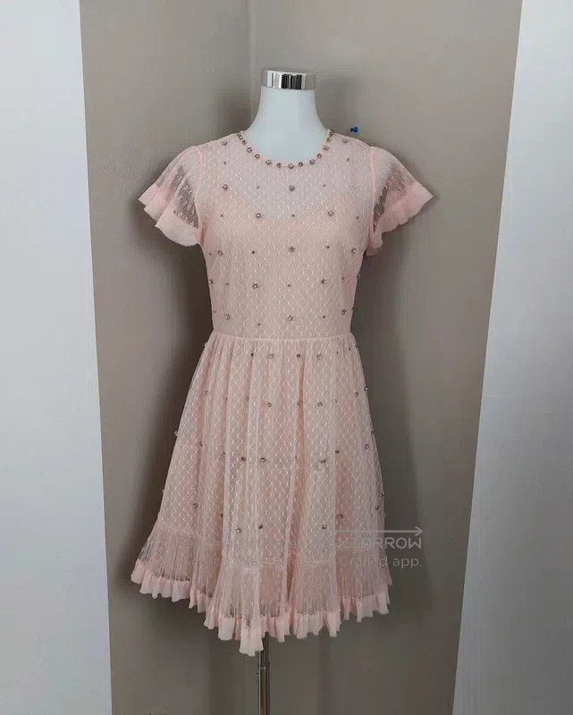 Valentino Valentino Pink studded beaded short-sleeved dress Size L / US 10 / IT 46 - 1 Thumbnail