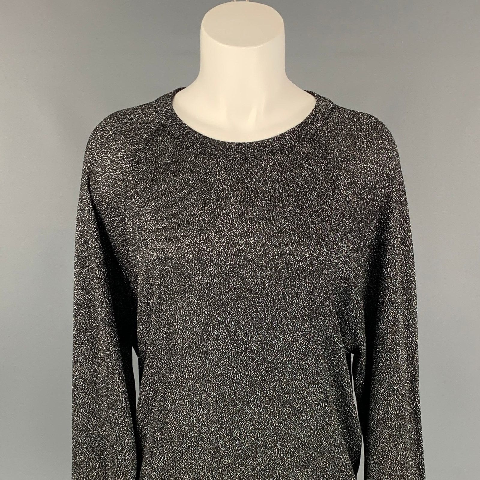 Michael Kors XS Black & Silver Metallic Acetate Blend Crew-Neck Pullover Size US XS / EU 42 / 0 - 2 Thumbnail