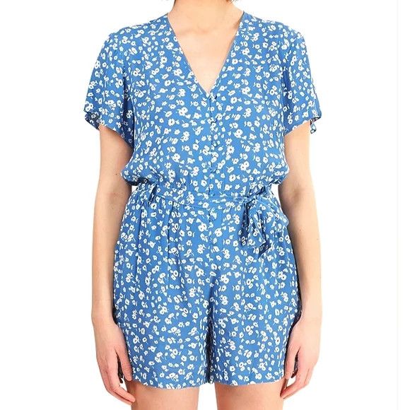 Rails Sophia Blue Daisies Short Slv V-neck Button-Up Romper Floral Size 27" / US 4 / IT 40 - 3 Thumbnail