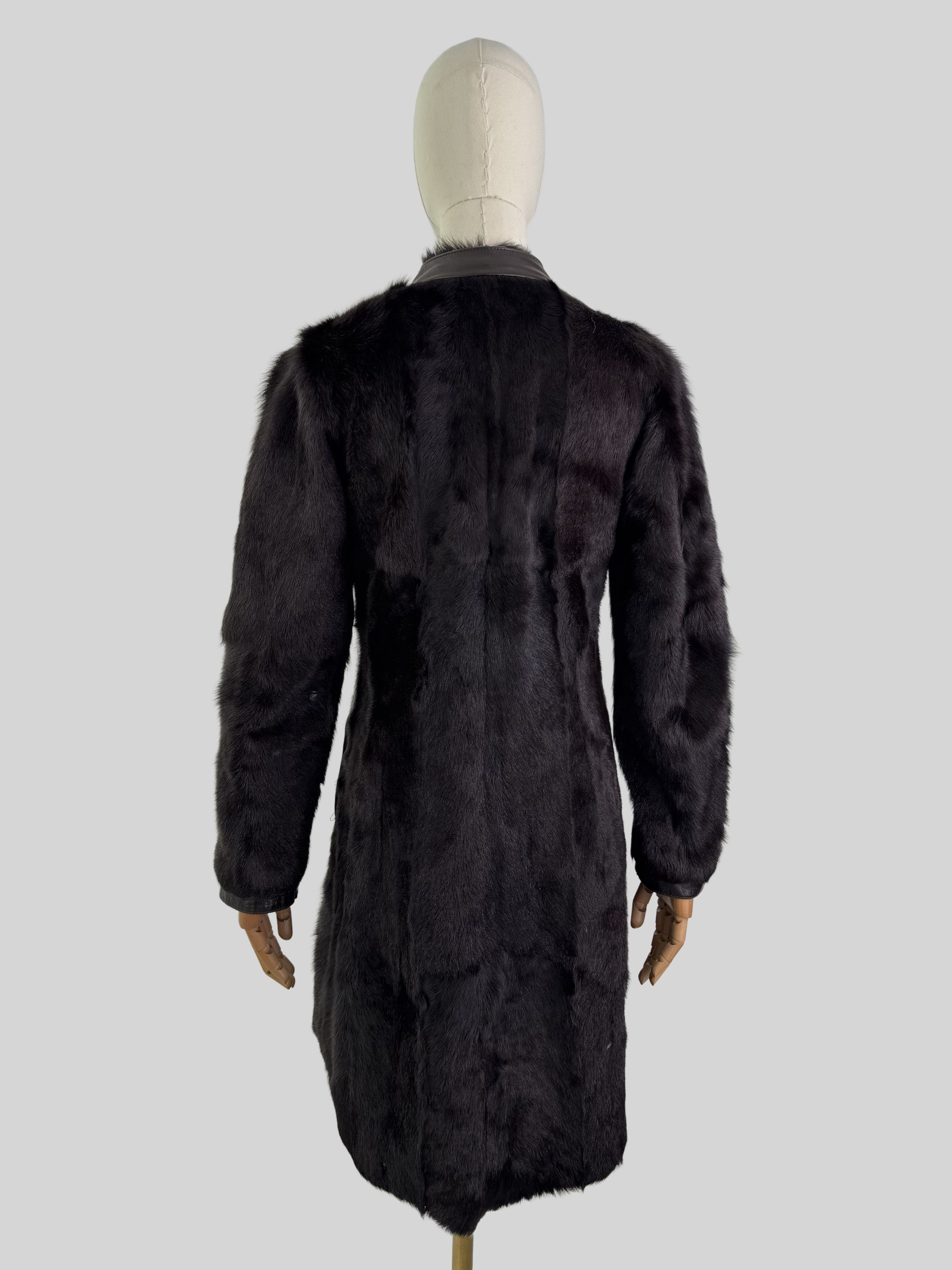 Vintage Women Vintage Real Fur Coat Dark Brown Leather Long Jacket Size S / US 4 / IT 40 - 4 Thumbnail