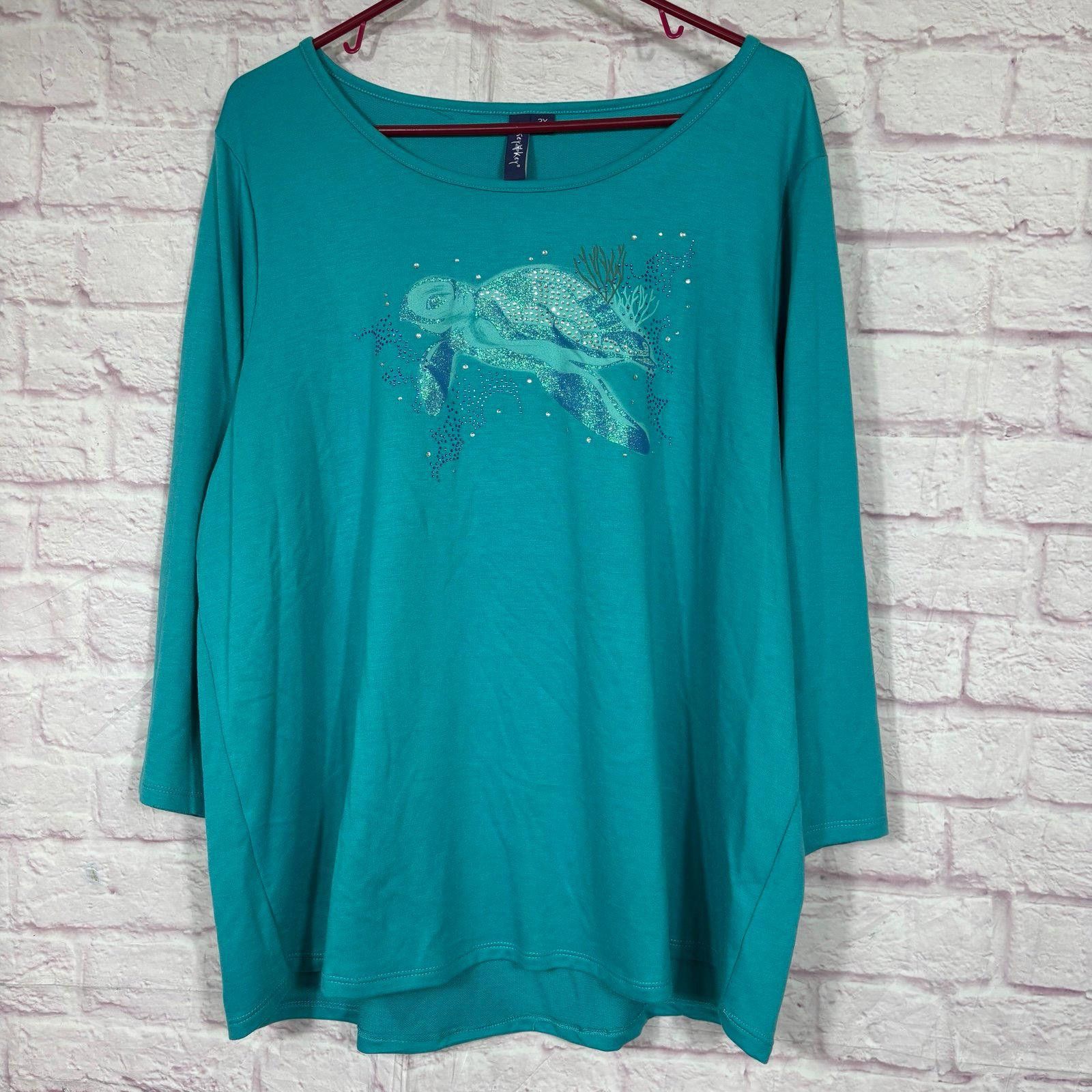 Other Casey Key Women's Turquoise Sea Turtle Graphic Shirt 2X NWT Size XXL / US 16-18 / IT 52-54 - 1 Thumbnail